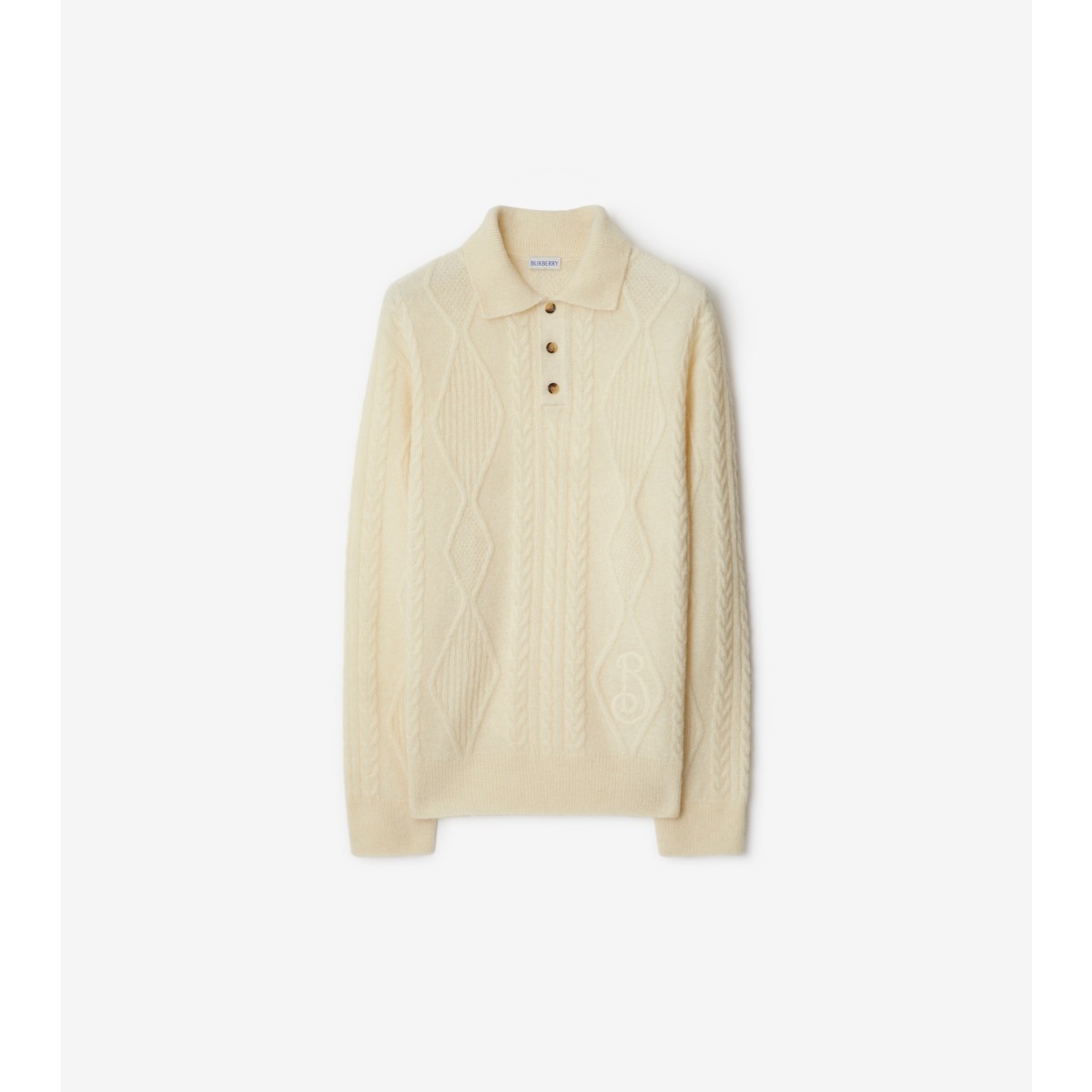 Shop Burberry Aran Wool Blend Polo Shirt In Snow