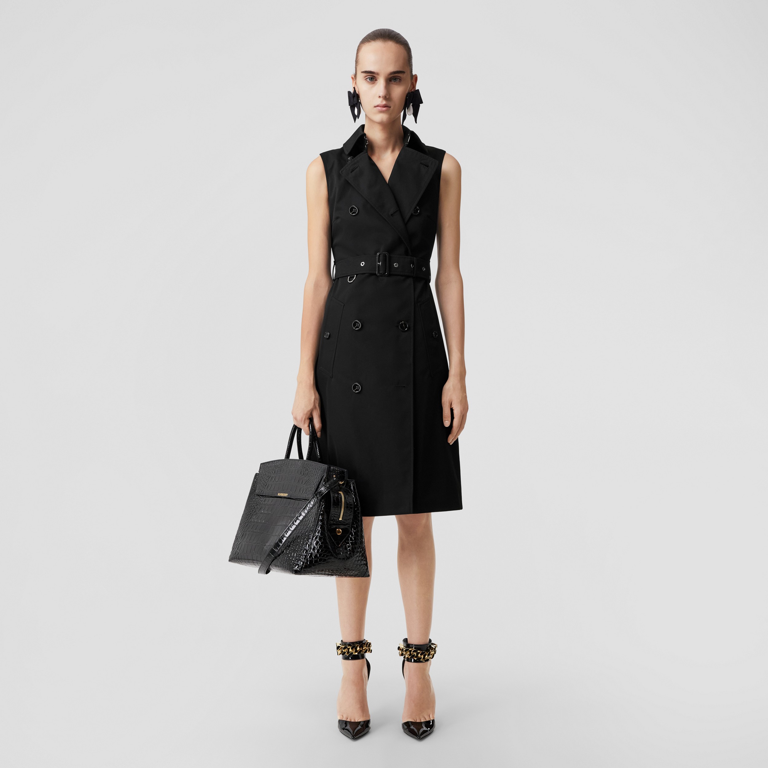 Custom Fit Sleeveless Cotton Gabardine Trench Dress in Black - Women | Burberry® Official - 1