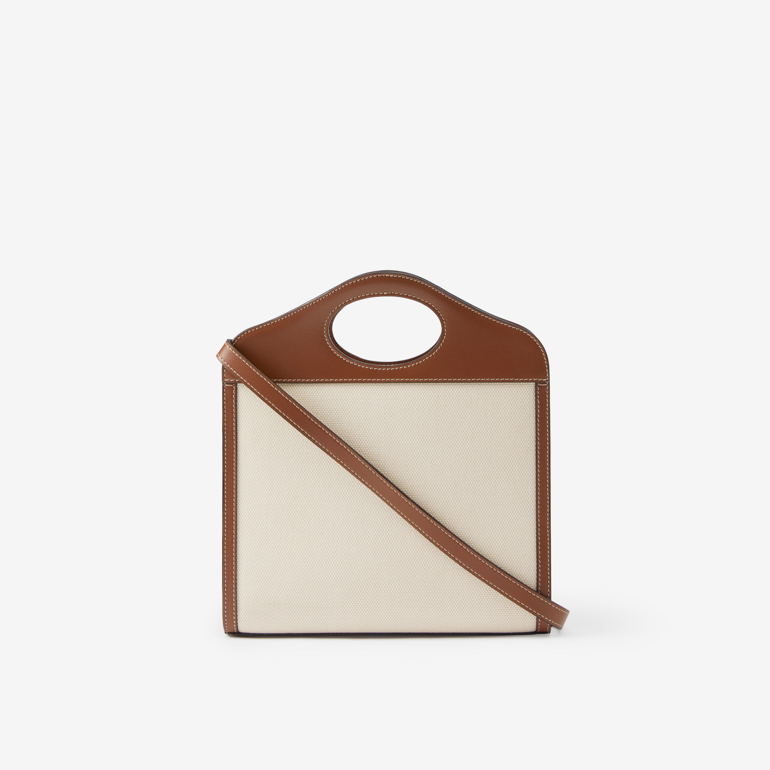 Pocket Bag im Miniformat und in Zweitonoptik aus Canvas und Leder (Naturfarben/malzbraun) - Damen | Burberry® - 3
