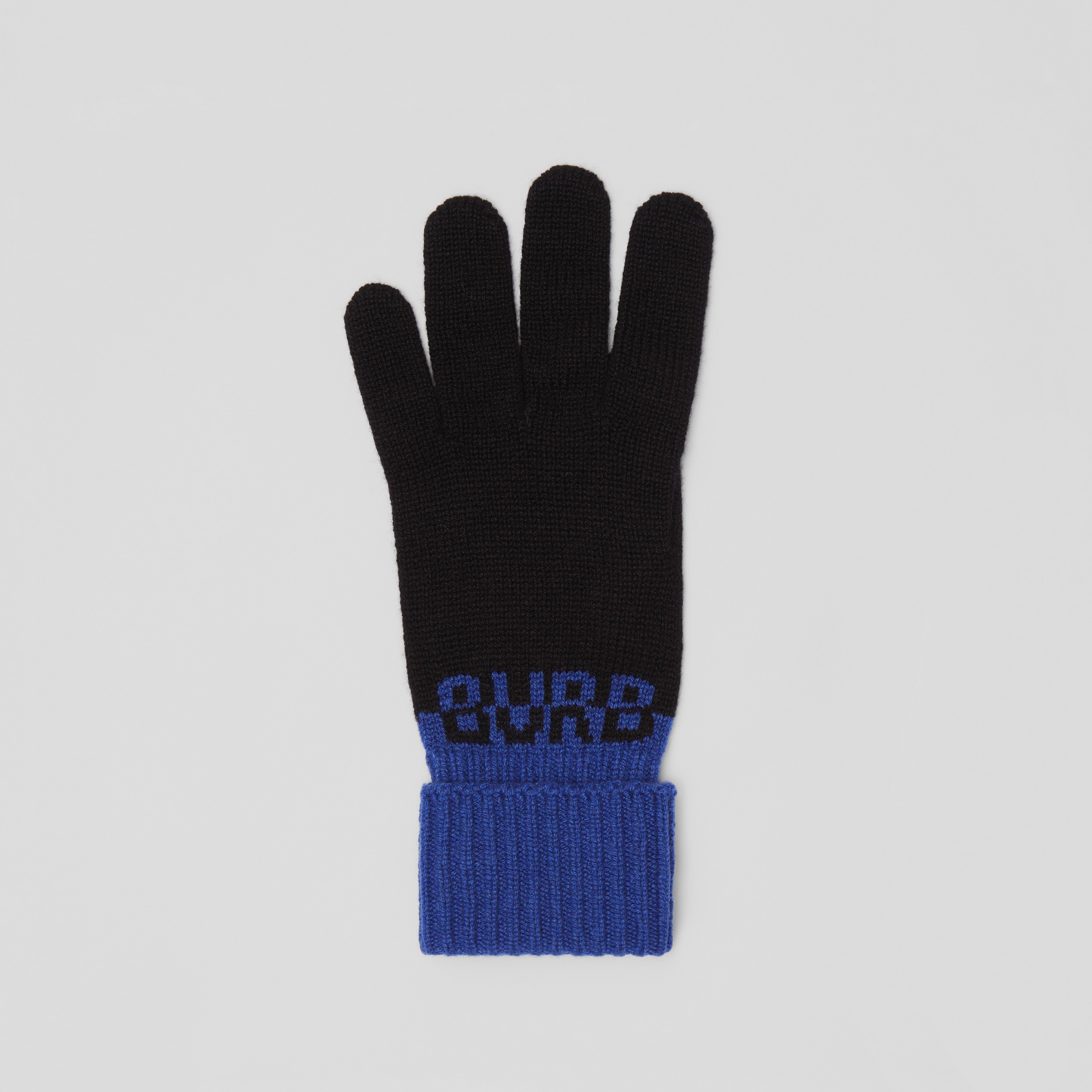 Logo Intarsia Two-tone Cashmere Gloves in Black/sodalite Blue | Burberry® Official - 3