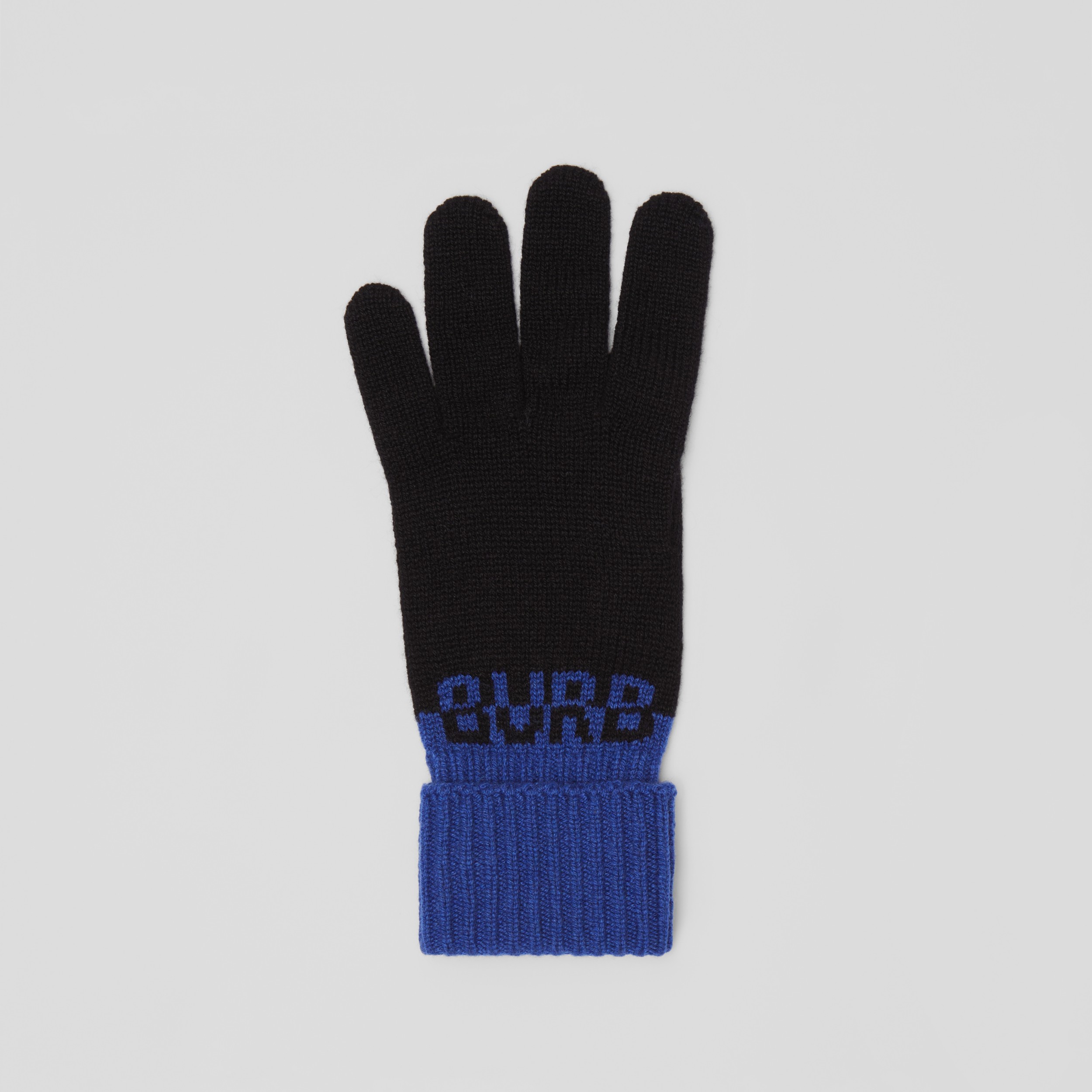 Logo Intarsia Two-tone Cashmere Gloves in Black/sodalite Blue | Burberry® Official - 3