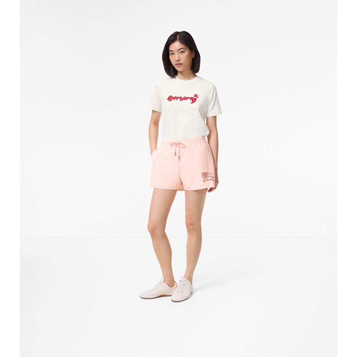  Embroidered Heart Knight Stretch Nylon Shorts