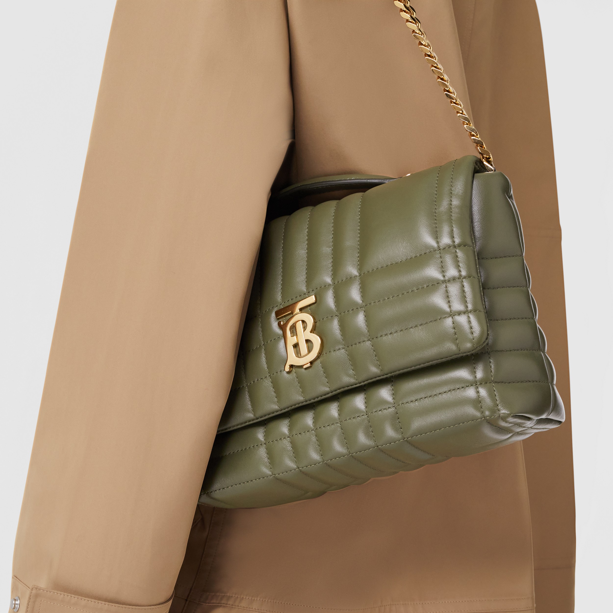 Quilted Leather Small Lola Satchel in Dark Fern Green - Women | Burberry® Official - 3