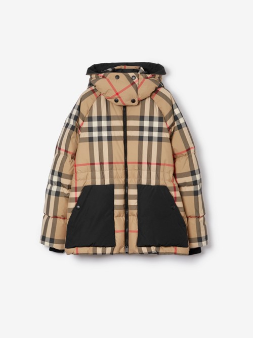 Burberry Check Puffer Jacket In Neutral