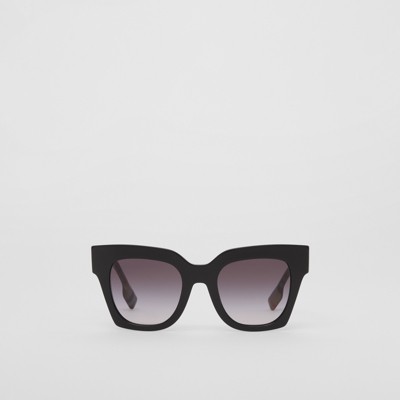 Shop Burberry Check Square Sunglasses In Black/beige