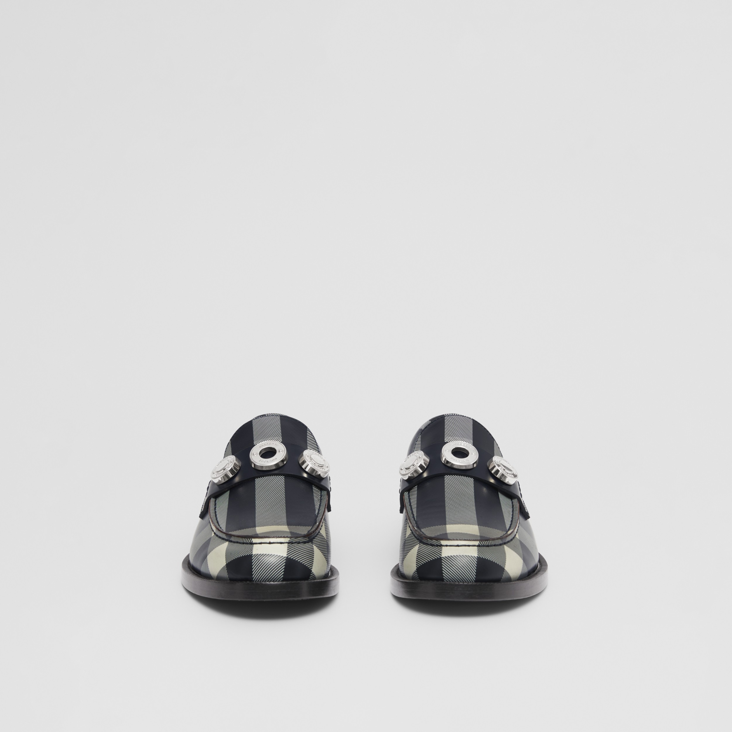 Logo Detail Check Leather Loafers – Exclusive Capsule Collection in Dark Charcoal Blue - Women | Burberry® Official - 4