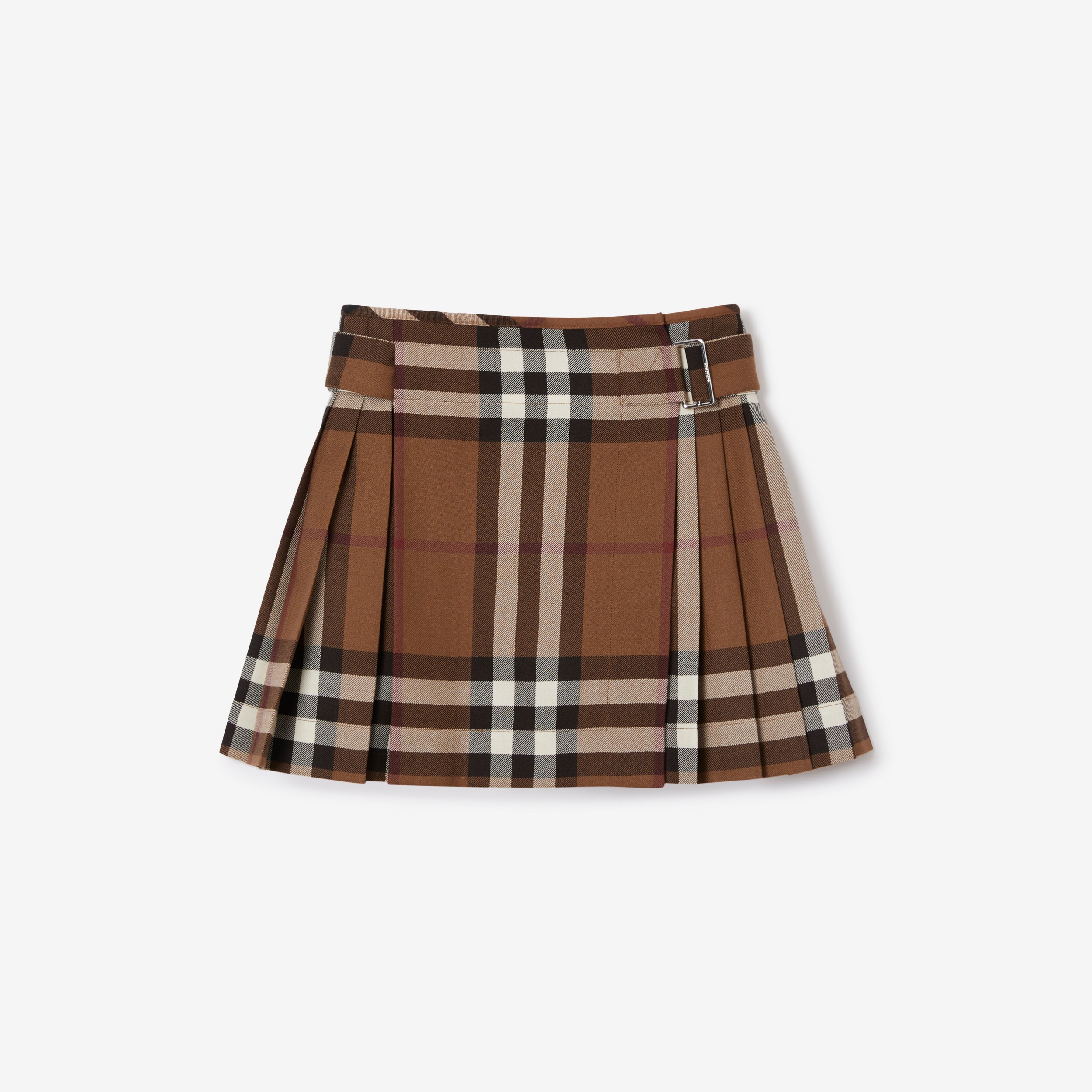 Check Wool Pleated Skirt in Dark Birch Brown - Women | Burberry® Official - 1