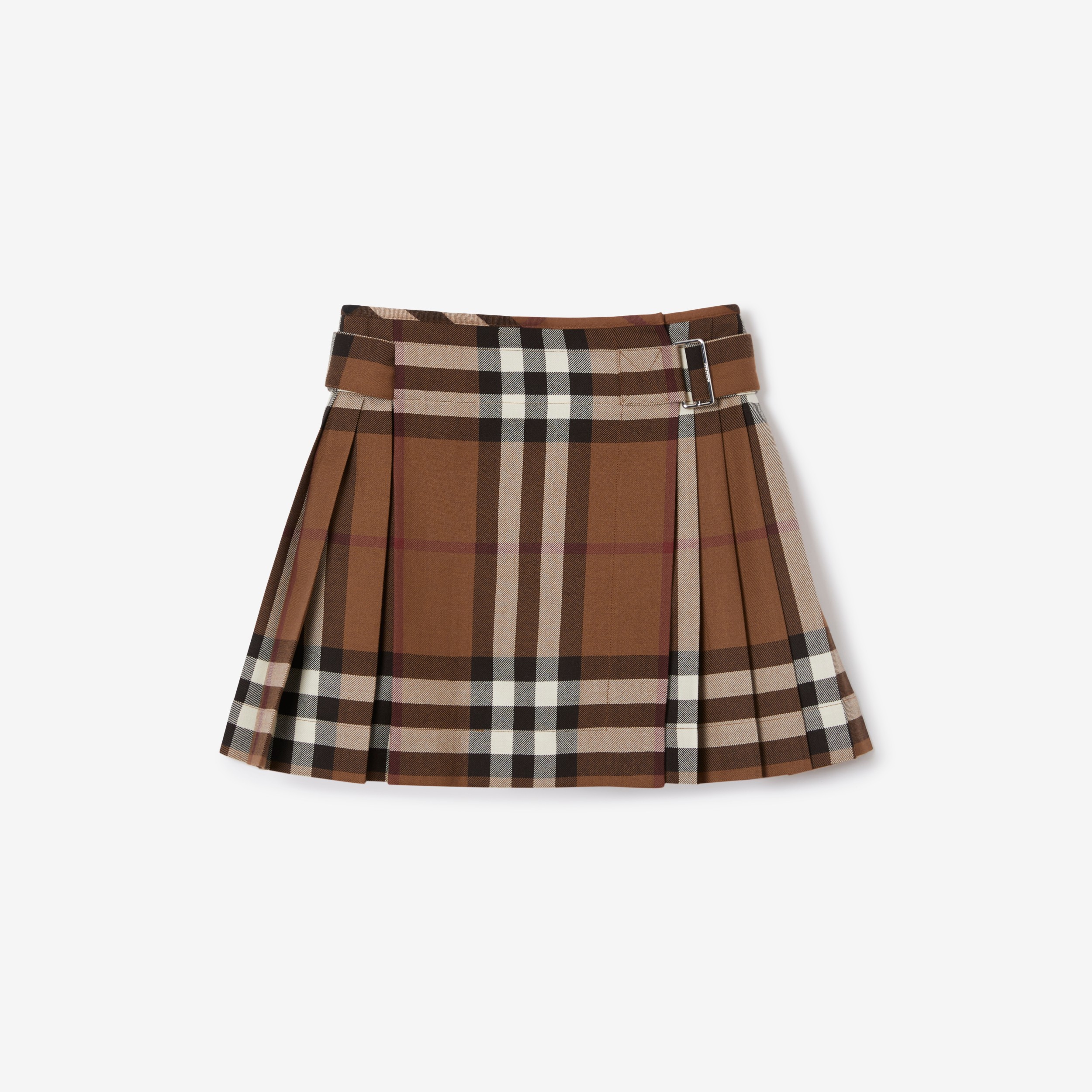 Check Wool Pleated Skirt in Dark Birch Brown Women Burberry® Official