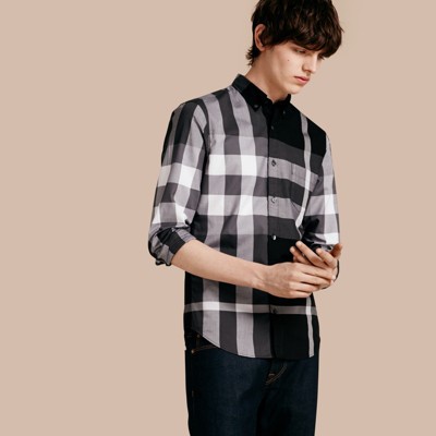 Check Cotton Shirt in Black - Men | Burberry United States