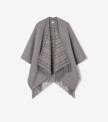 Reversible Check Wool Cape in Grey | Burberry® Official