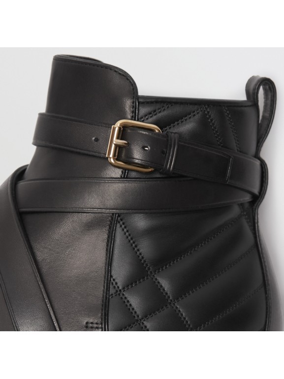 Strap Detail Quilted Leather Ankle Boots in Black Women Burberry