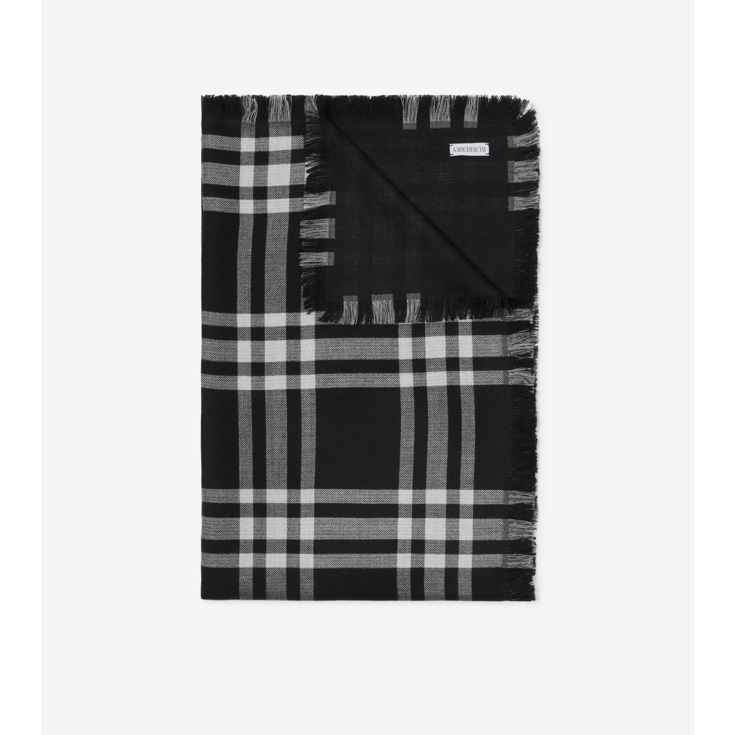 Reversible Check Wool Silk Scarf in Black | Burberry® Official