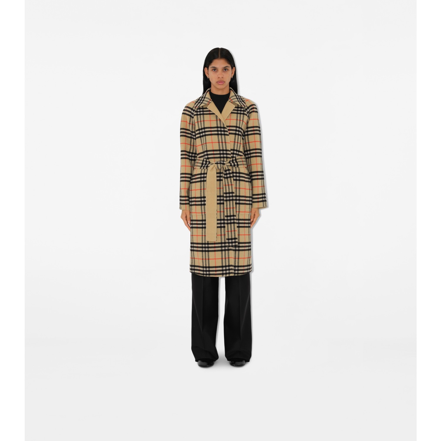 Long Reversible Check Wool Car Coat