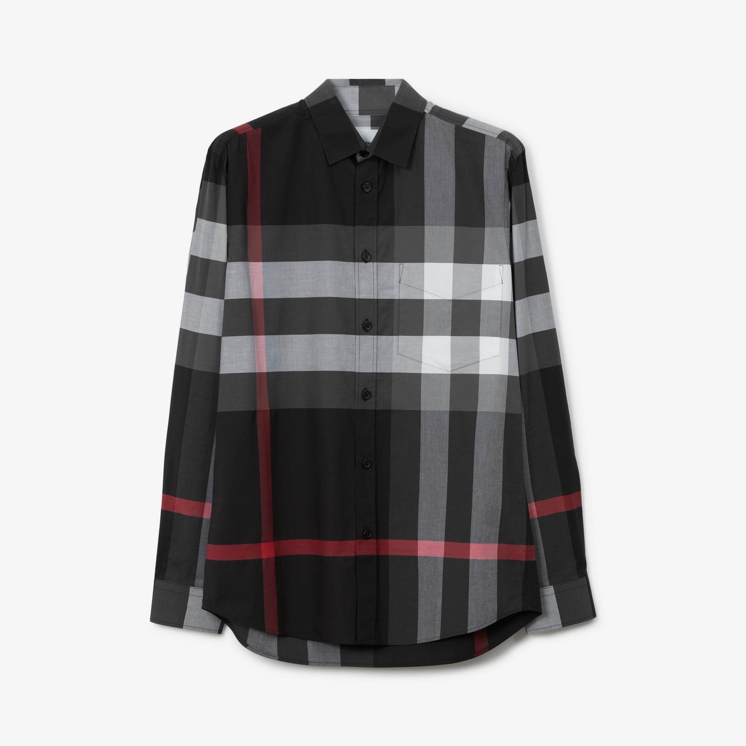 Camisa en popelina de algodón elástico Check (Gris Marengo) - Hombre |  Burberry® oficial