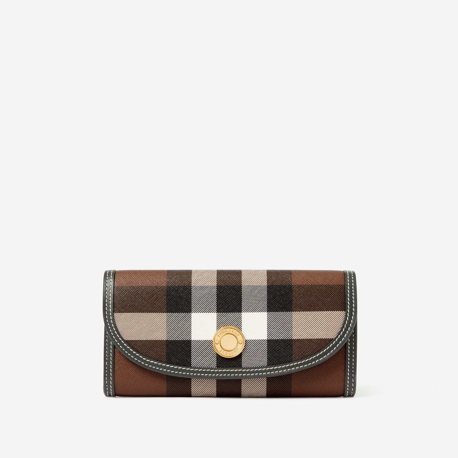 Check and Leather Continental Wallet in Dark Birch Brown - Women | Burberry® Official