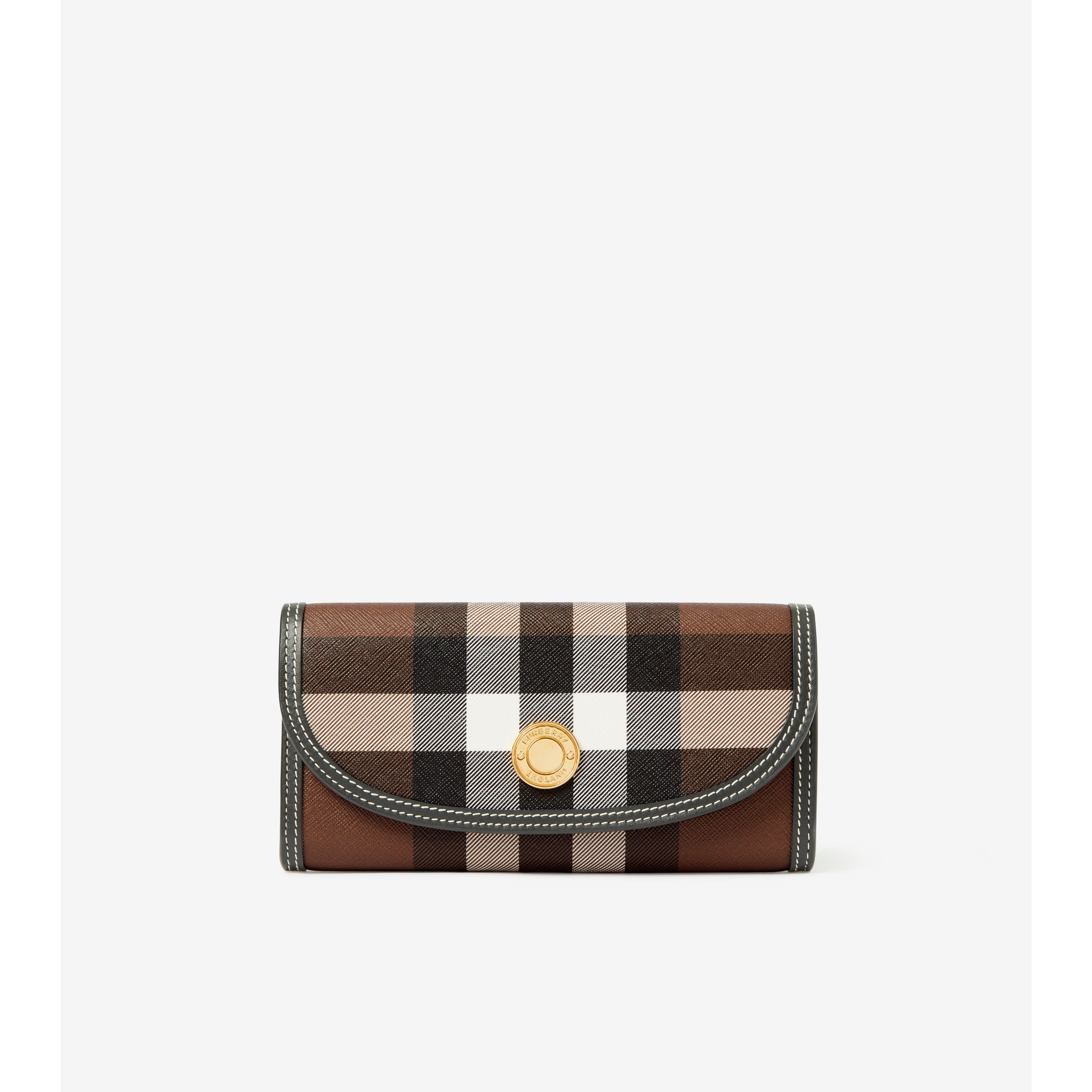 Burberry Black Leather Plaid Print Continental Wallet
