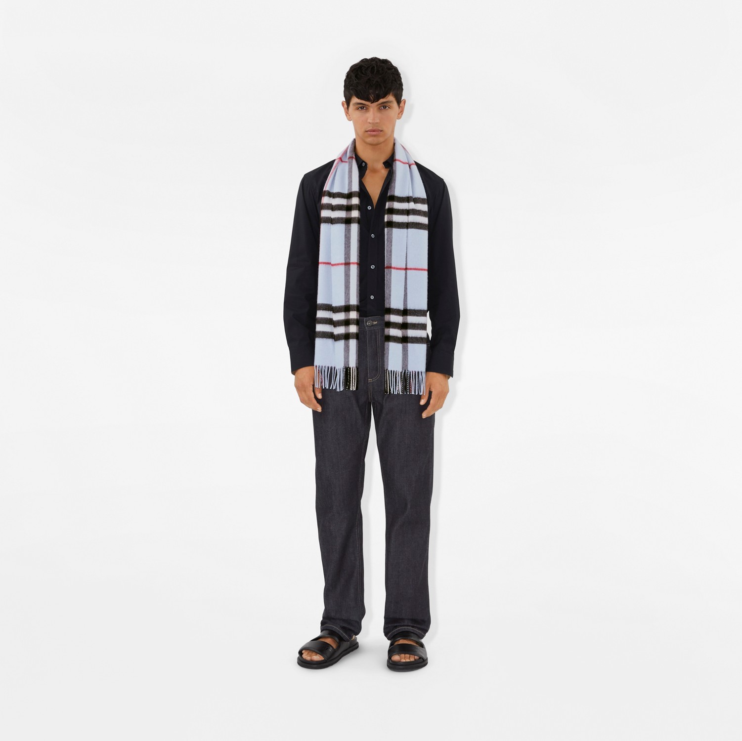 The Burberry Check Cashmere Scarf in Pale Blue | Burberry® Official