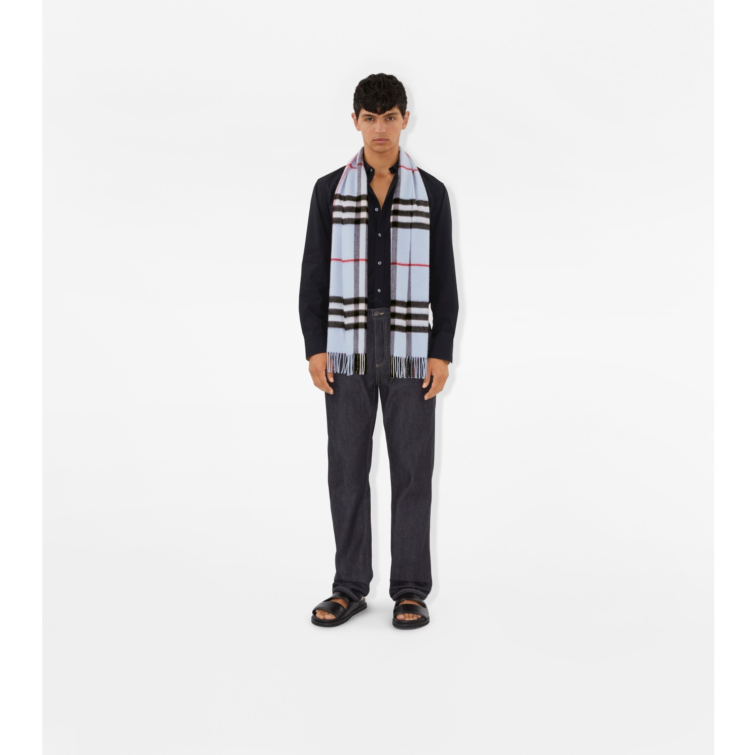 Burberry 格纹羊绒围巾 (浅蓝色) | Burberry® 博柏利官网