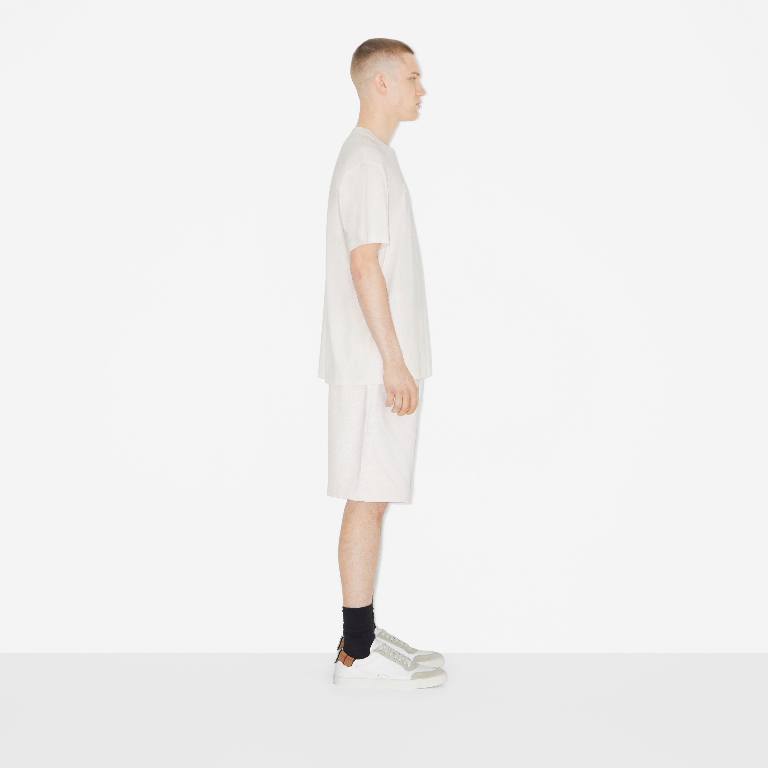 Logo Print Cotton Shorts in Oatmeal Melange - Men | Burberry® Official - 3