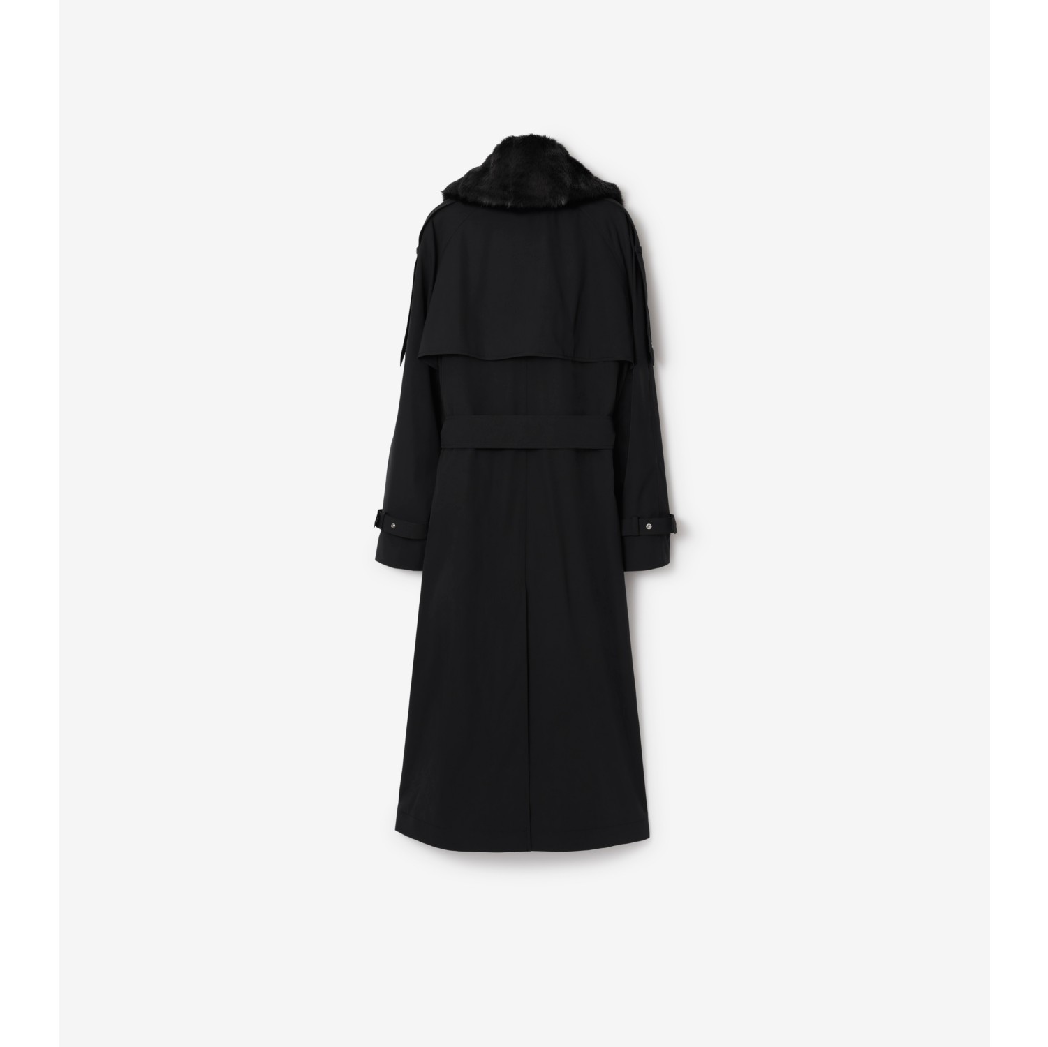 Long Kennington Trench Coat in Black - Women, Cotton Gabardine, Faux Fur |  Burberry® Official