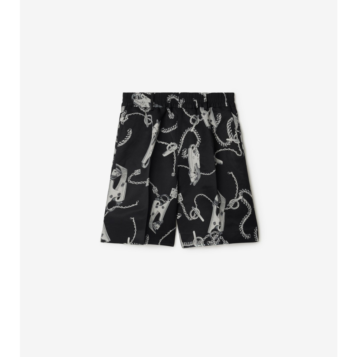 Burberry Chain-link Print Knee-length Shorts In Silver/black