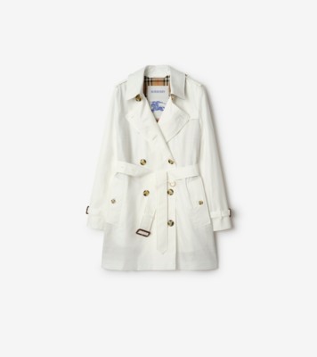 Short Tropical Gabardine Kensington Trench Coat in Cotton white