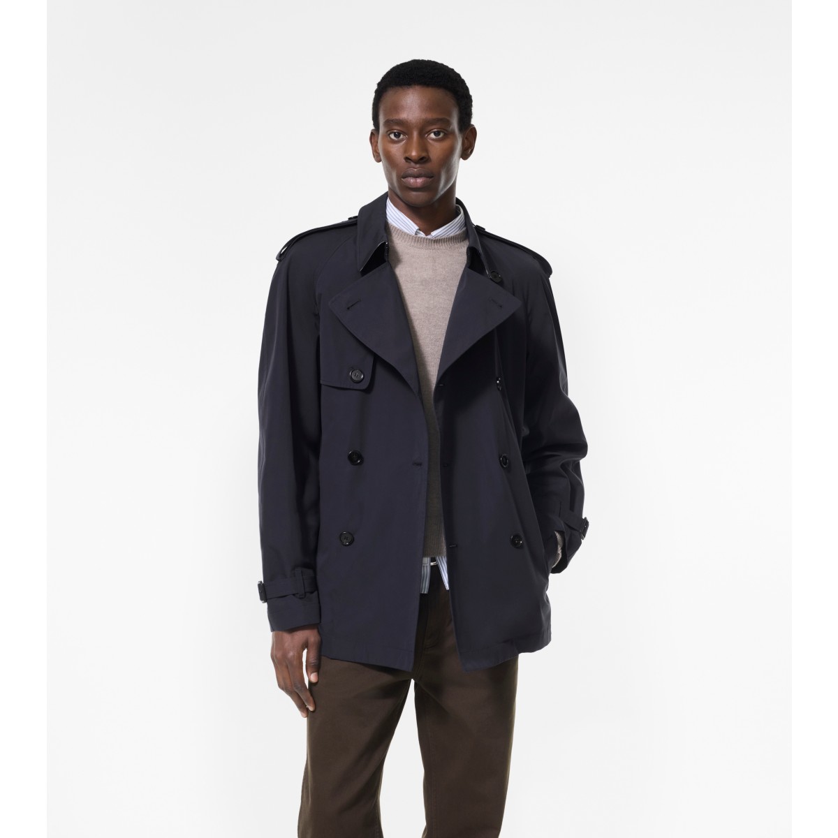  Check Short Lightweight Trench Coat