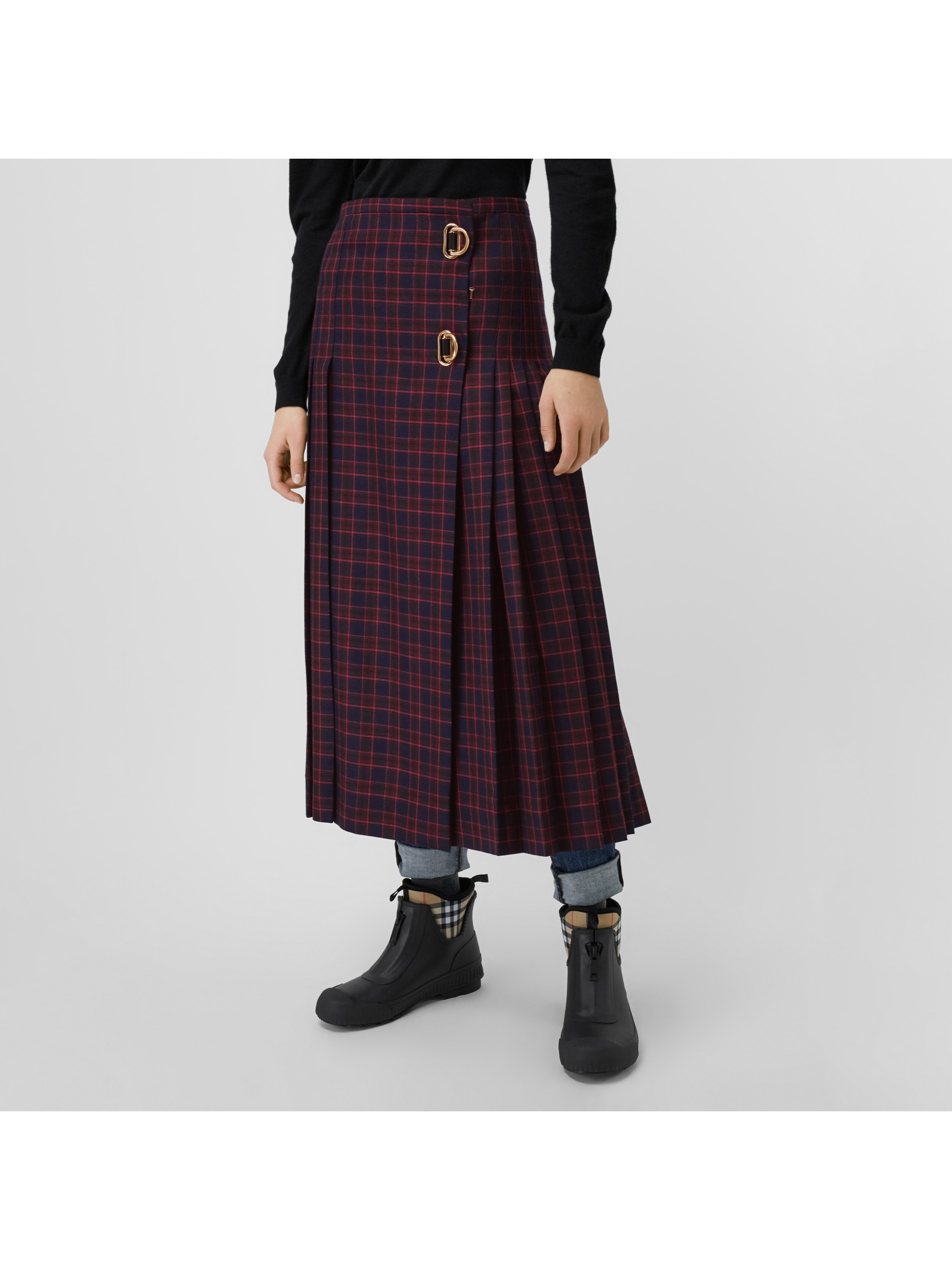 格纹羊毛长款苏格兰裙 (海军蓝) - 女士 | burberry 博柏利
