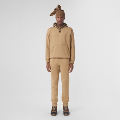 Check Hood Cotton Blend Hoodie in Camel - Men | Burberry® Official