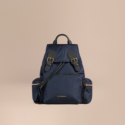 The Medium Rucksack in Technical Nylon and Leather in Ink Blue - Women ...
