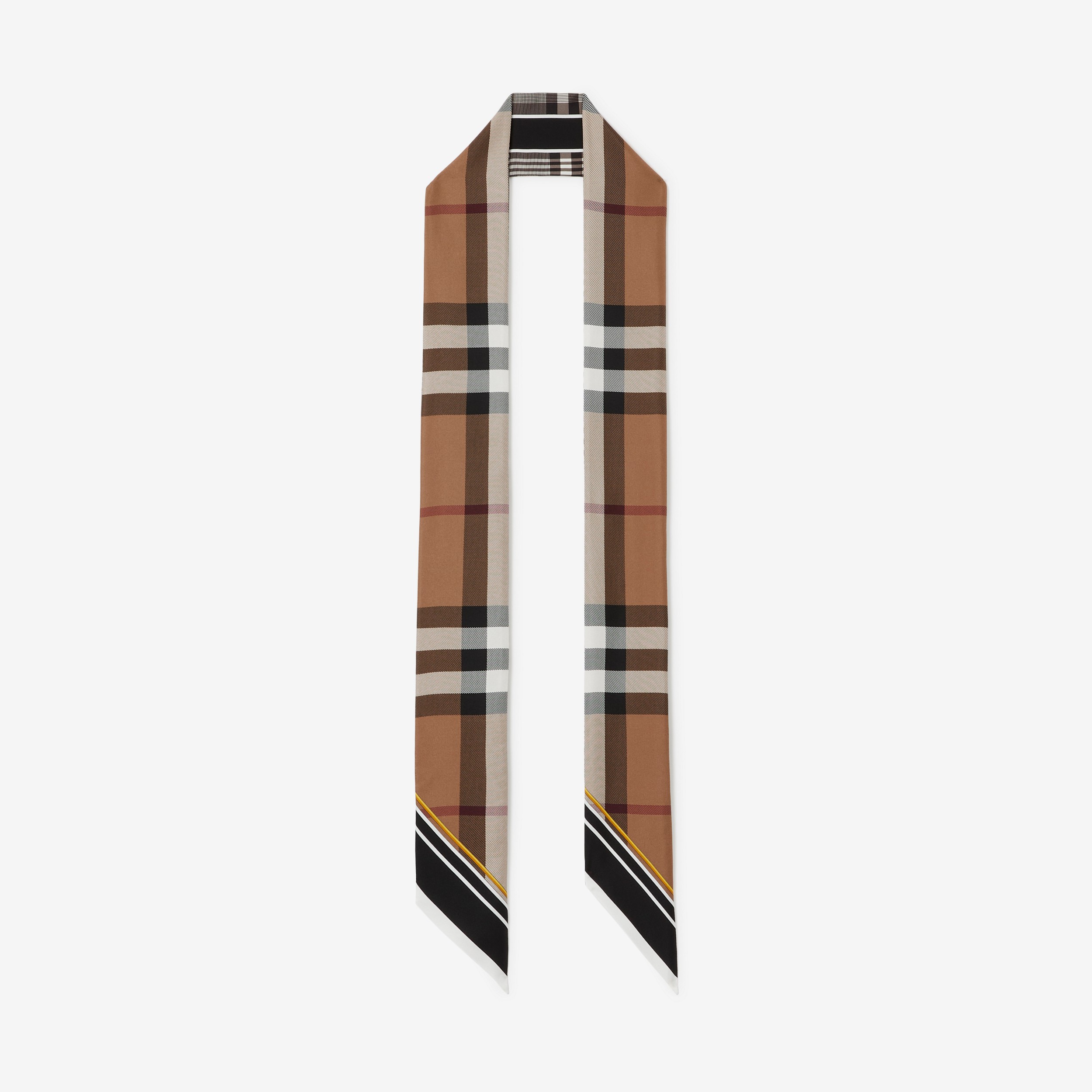 Check Print Silk Skinny Scarf in Black | Burberry® Official - 1