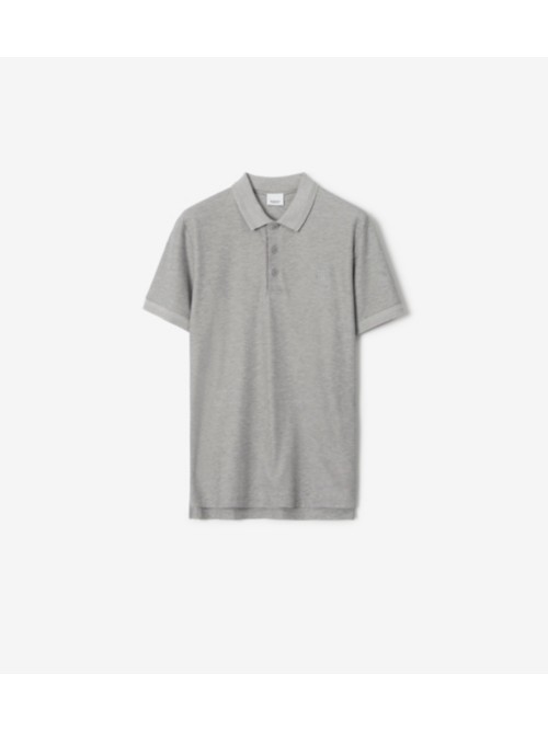 Shop Burberry Cotton Polo Shirt In Pale Grey Melange