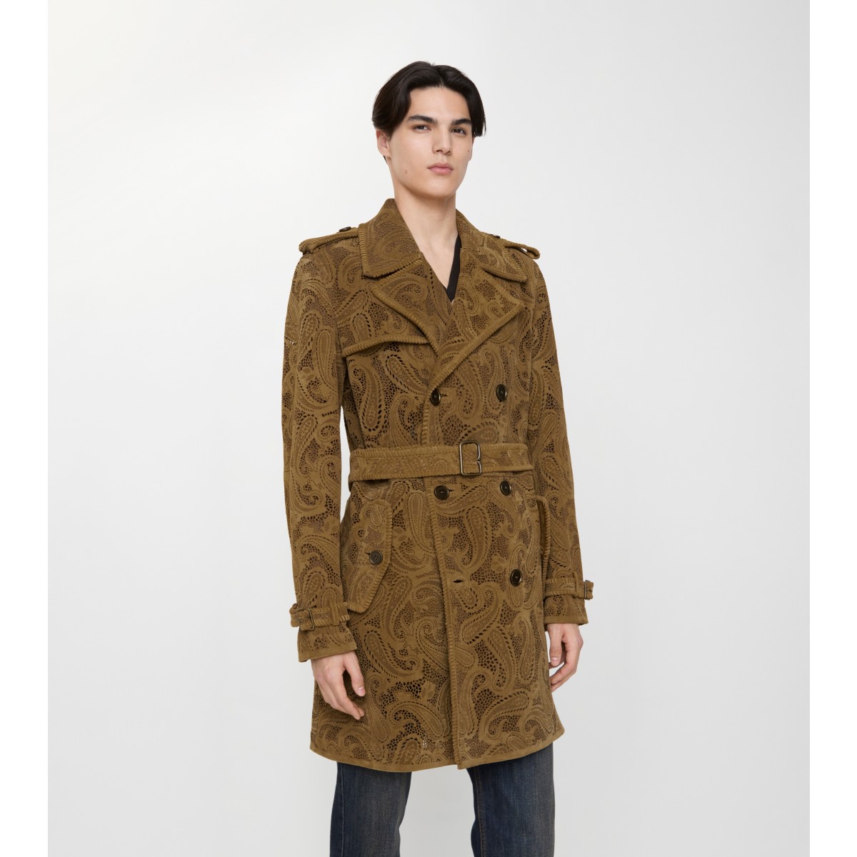  Check Mid-length Paisley Suede Lawshall Trench Coat