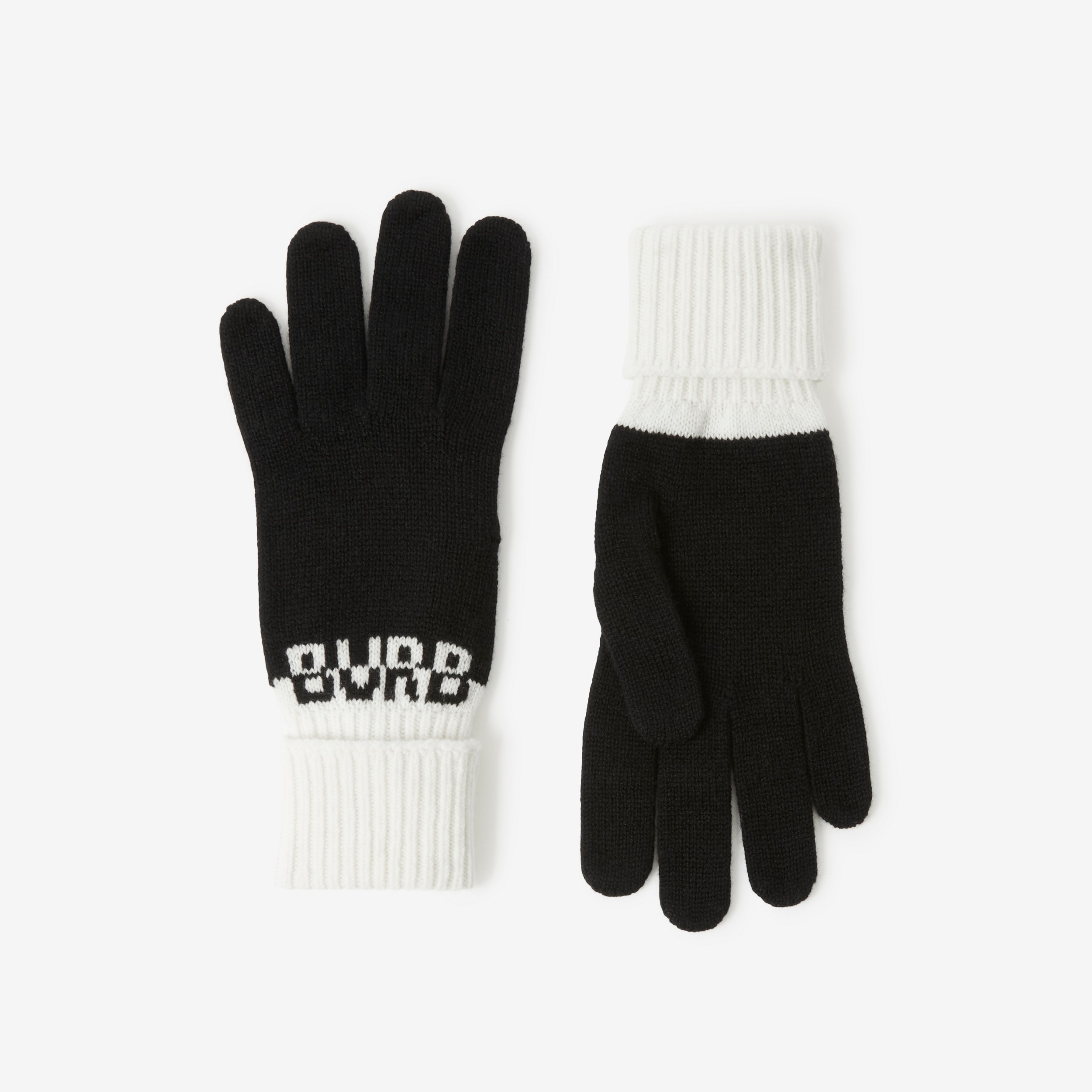 Logo Intarsia Two-tone Cashmere Gloves in Black/white | Burberry® Official - 1