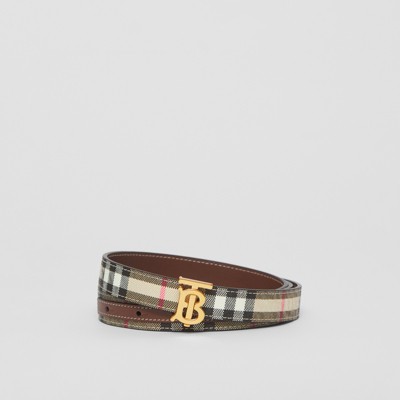 버버리 벨트 Burberry Reversible Vintage Check and Leather Belt,Archive Beige/tan/gold