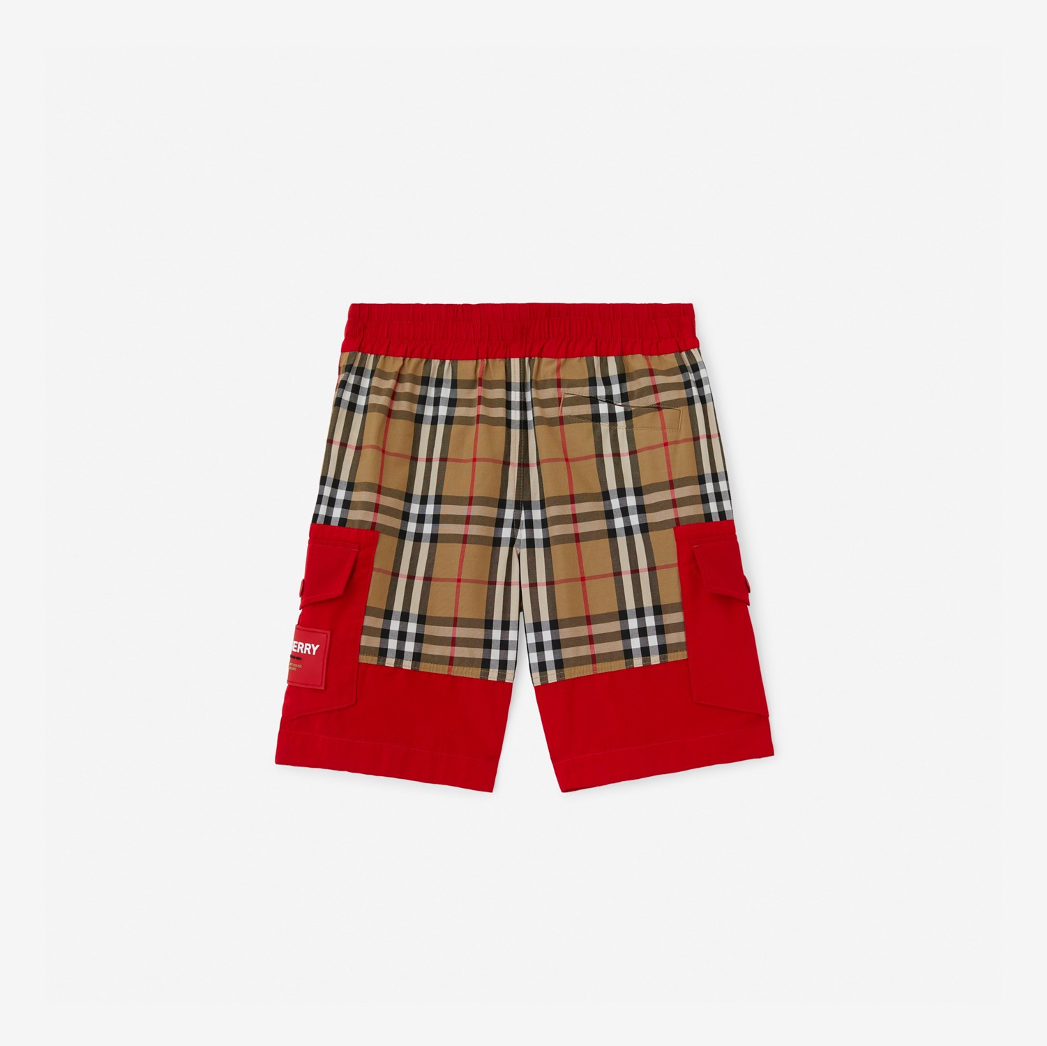 Check Panel Cotton Blend Shorts in Bright Red - Children | Burberry® Official