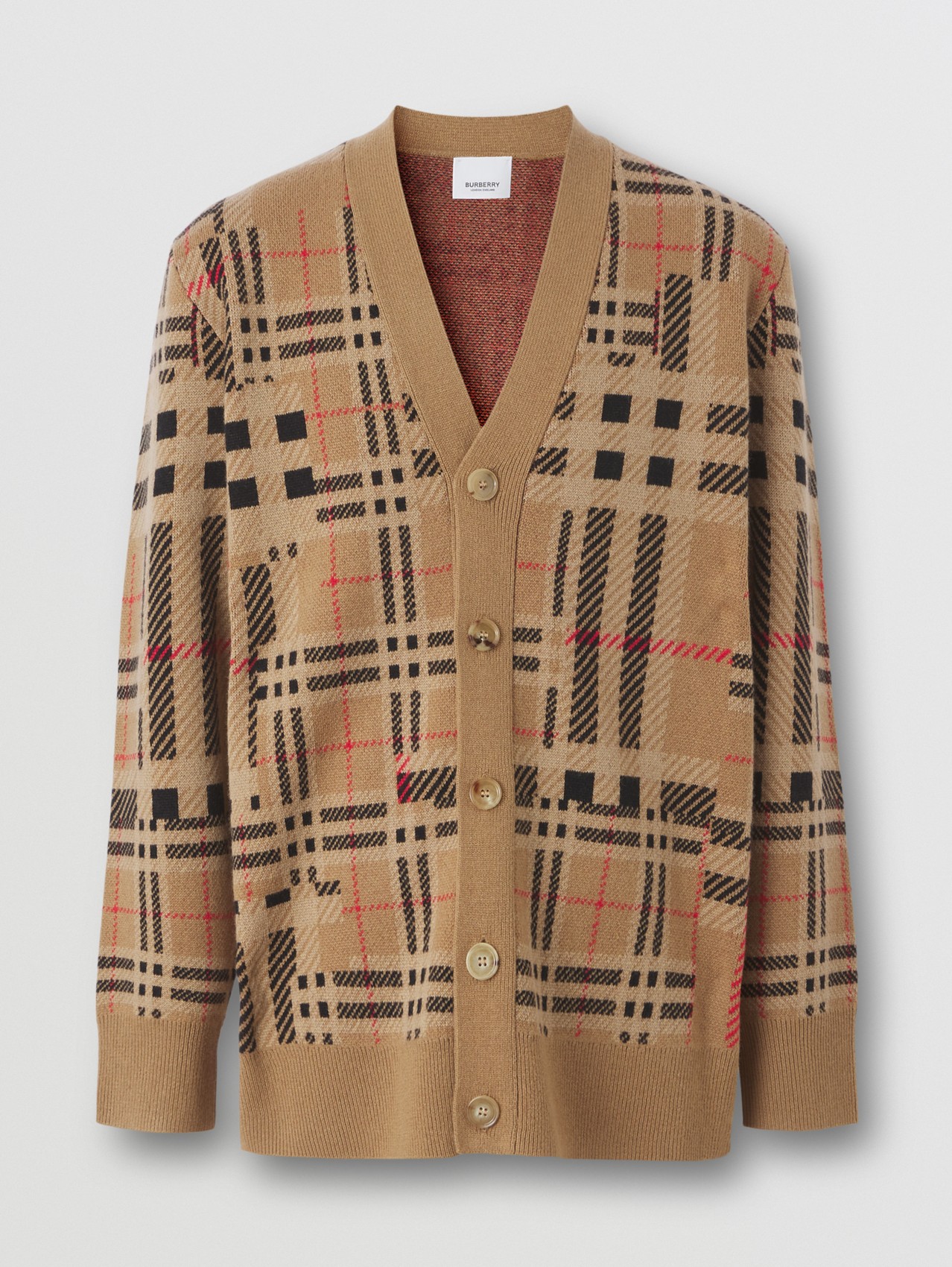Check Cashmere Jacquard Cardigan in Archive Beige