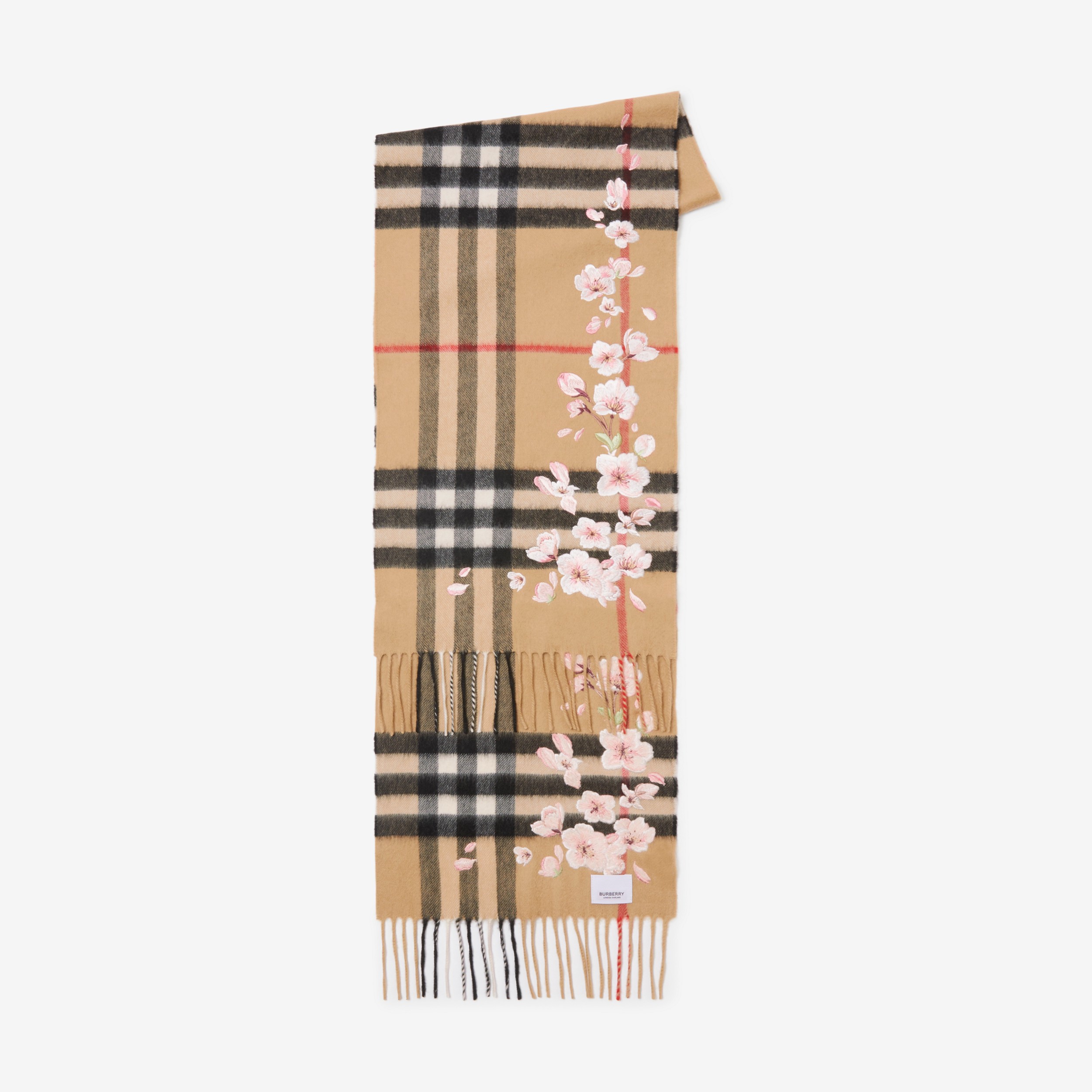 Floral Check Cashmere Scarf in Archive Beige | Burberry® Official - 2