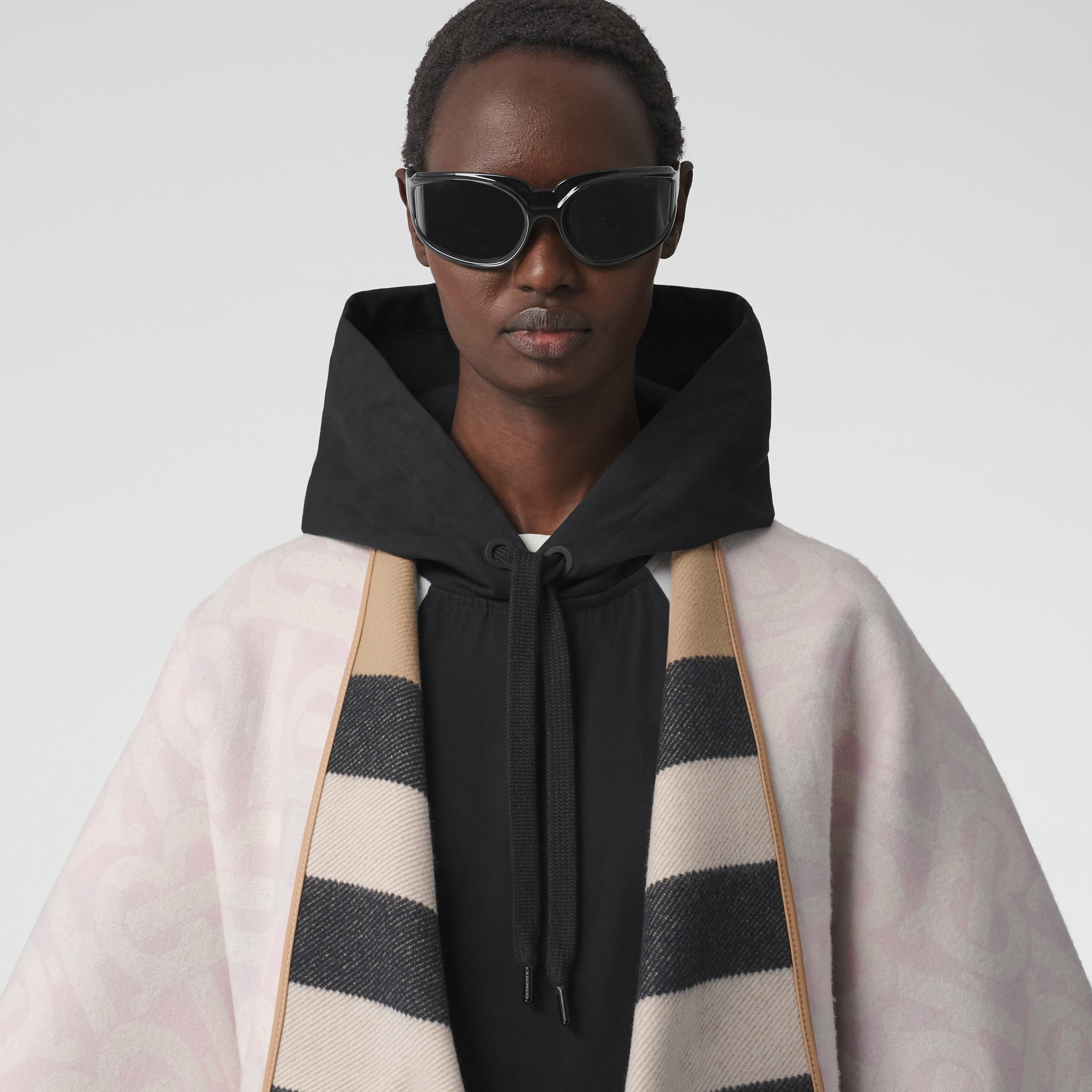 Monogram Wool Cashmere Jacquard Cape in Blush - Women | Burberry® Official - 2