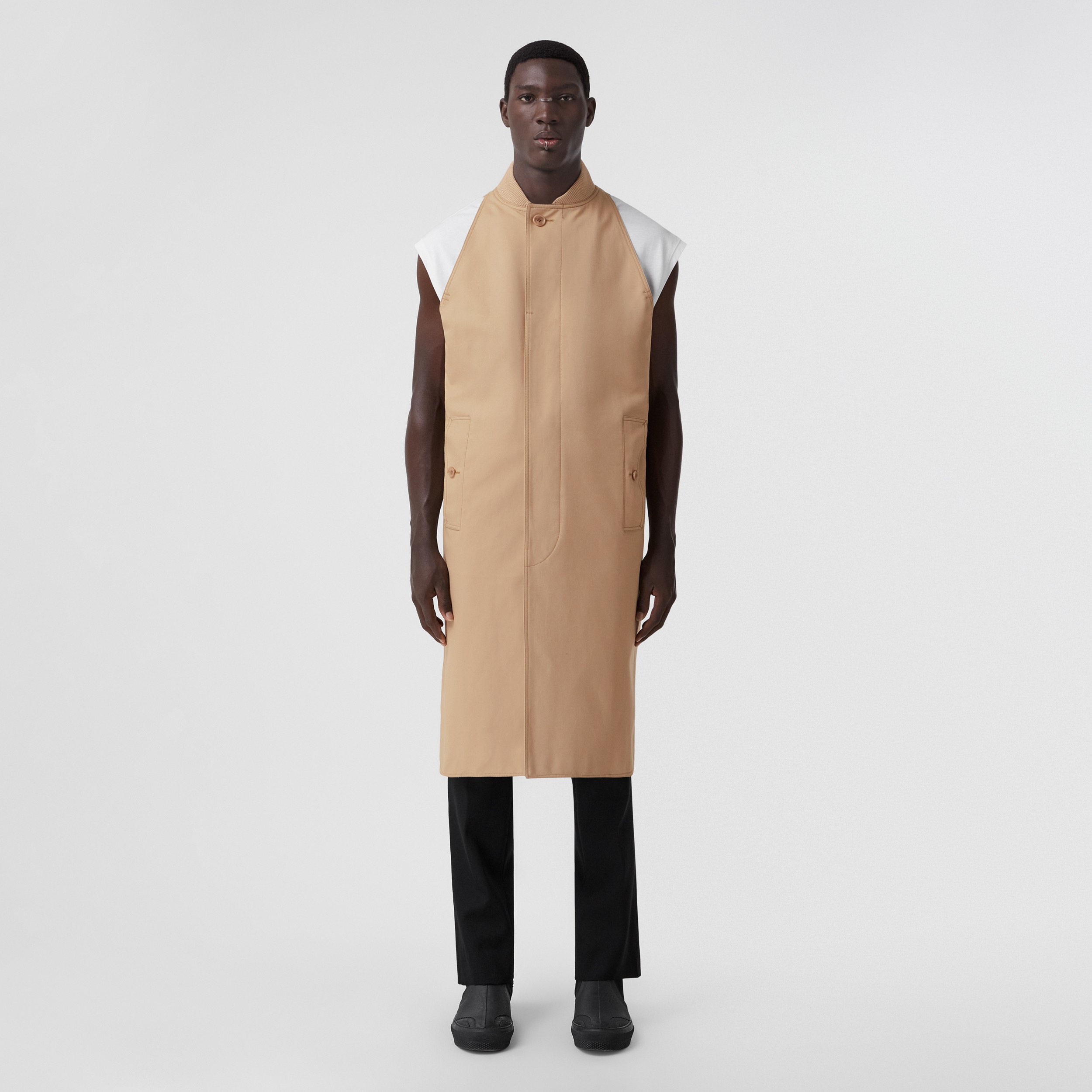Sleeveless Cotton Gabardine Car Coat in Soft Fawn - Men | Burberry® Official - 1