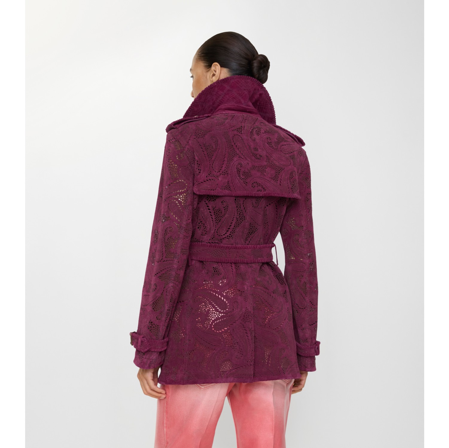 Short Paisley Suede Foxfield Trench Coat in Allium purple - Women, Leather | Burberry® Official