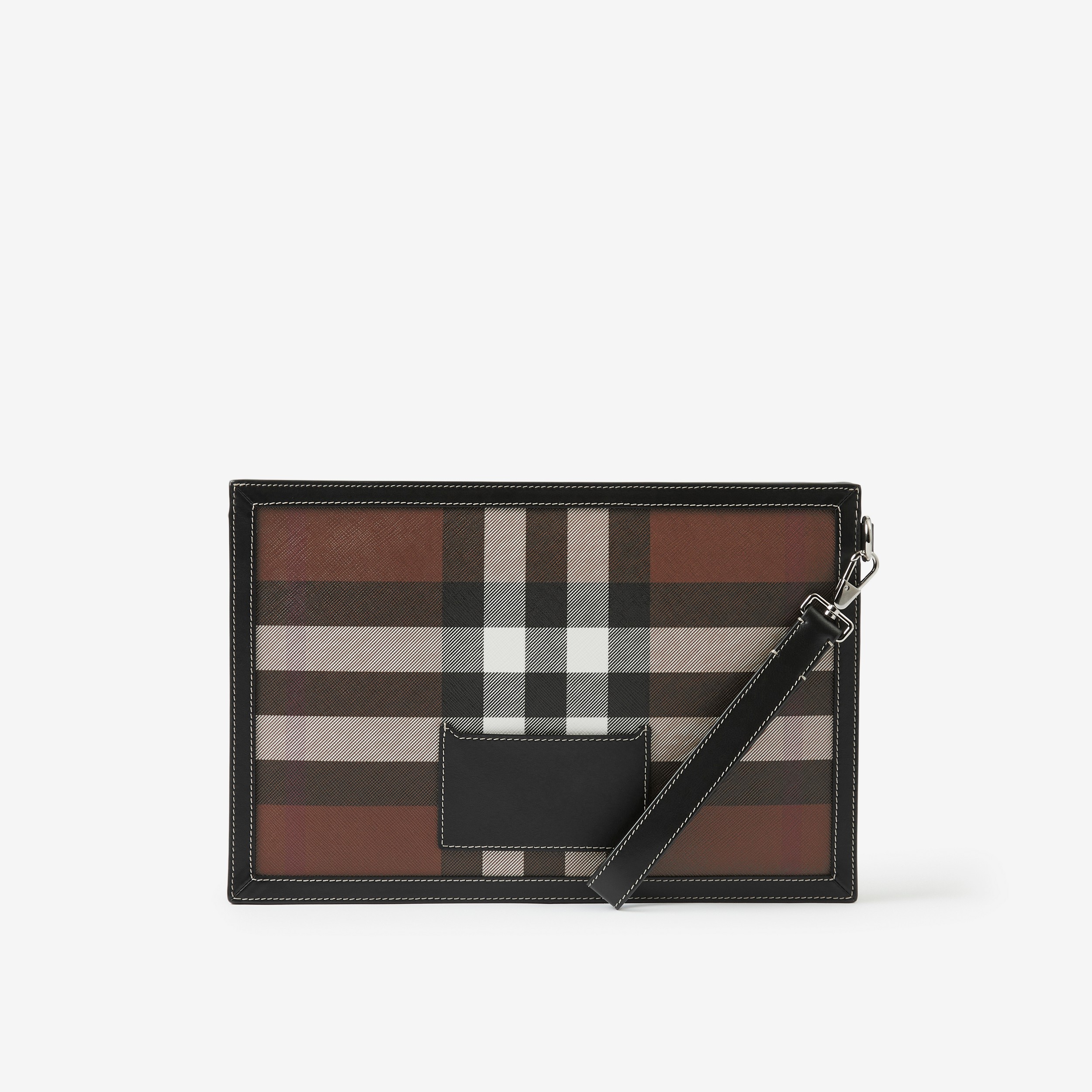 Check and Leather Zip Pouch in Dark Birch Brown - Men | Burberry® Official - 3