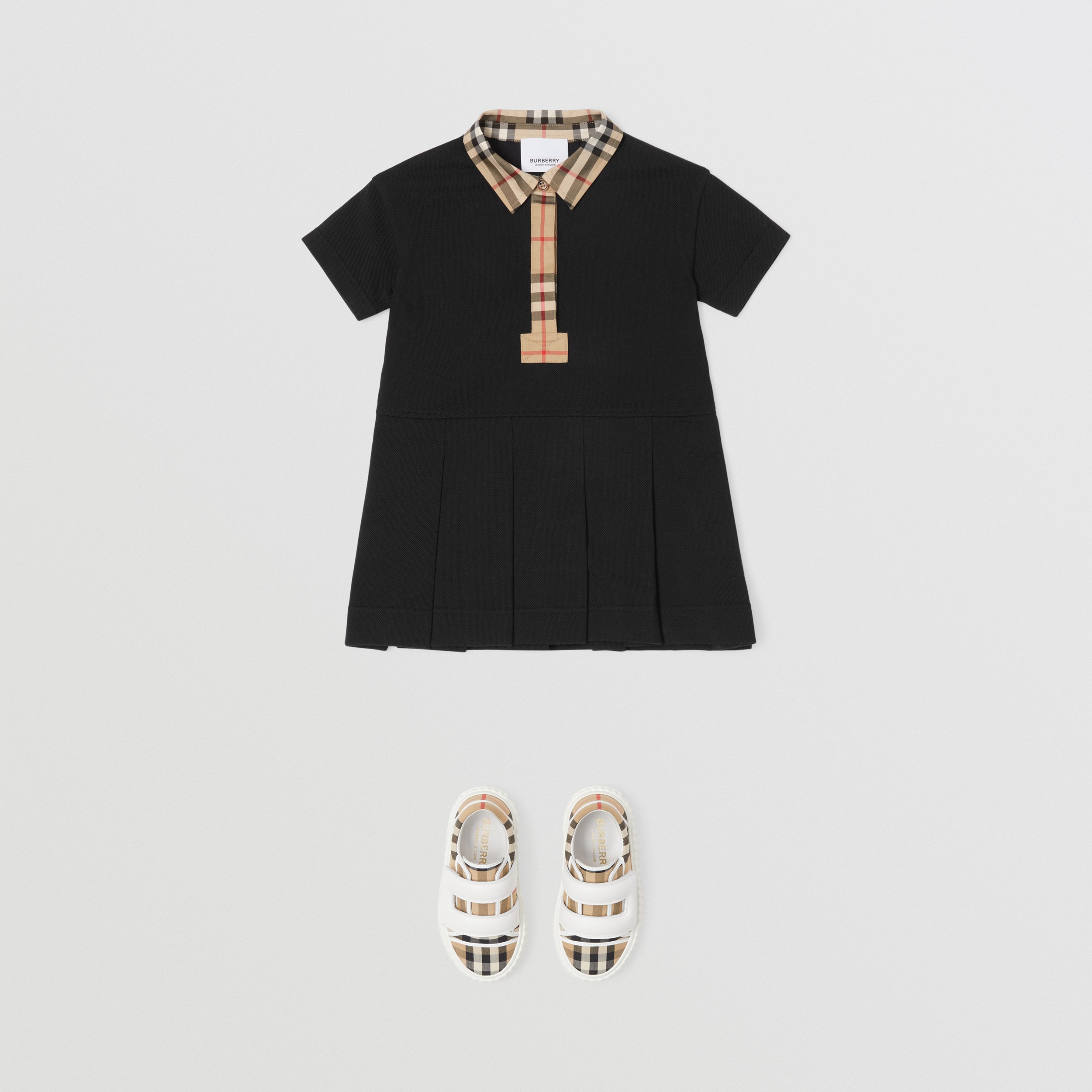 Vintage Check Trim Cotton Piqué Polo Shirt Dress in Black - Children | Burberry® Official - 3