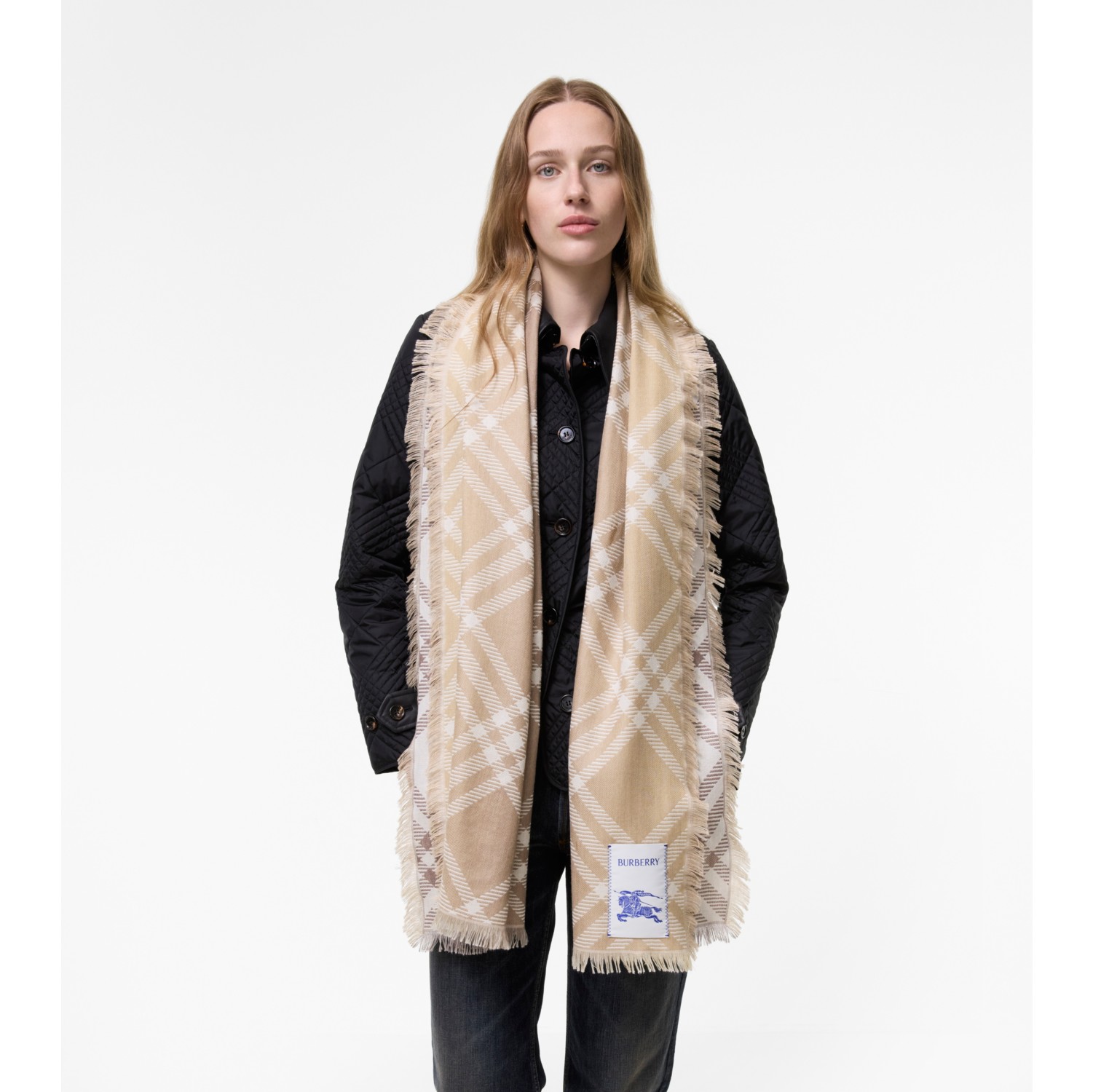 Gradient Check Wool Silk Scarf in Sand beige | Burberry® Official