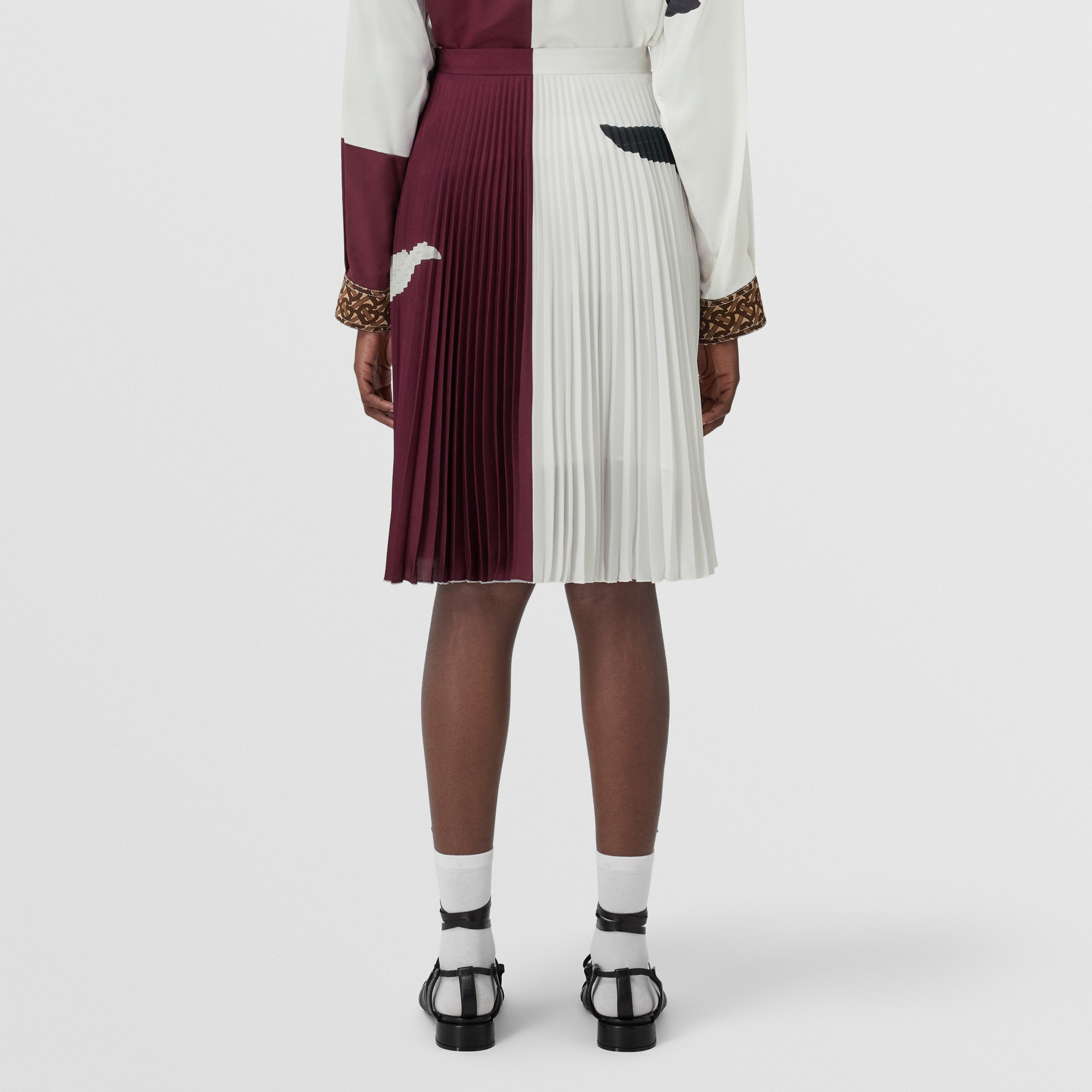 Swan Graphic Silk-lined Pleated Skirt in Deep Maroon - Women | Burberry® Official - 3