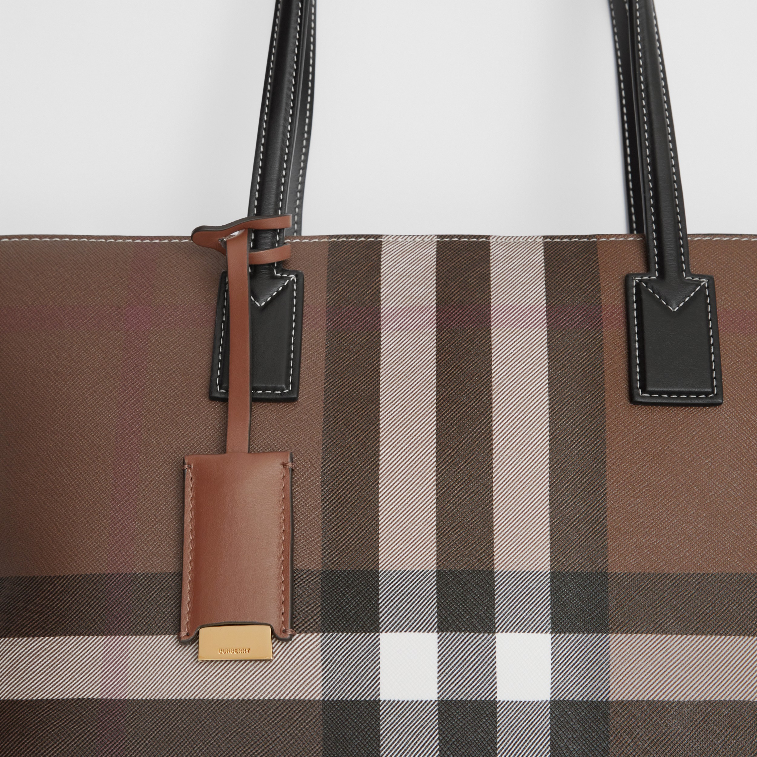 slack Engage disconnected Check and Leather Medium Tote in Dark Birch Brown | Burberry® Official