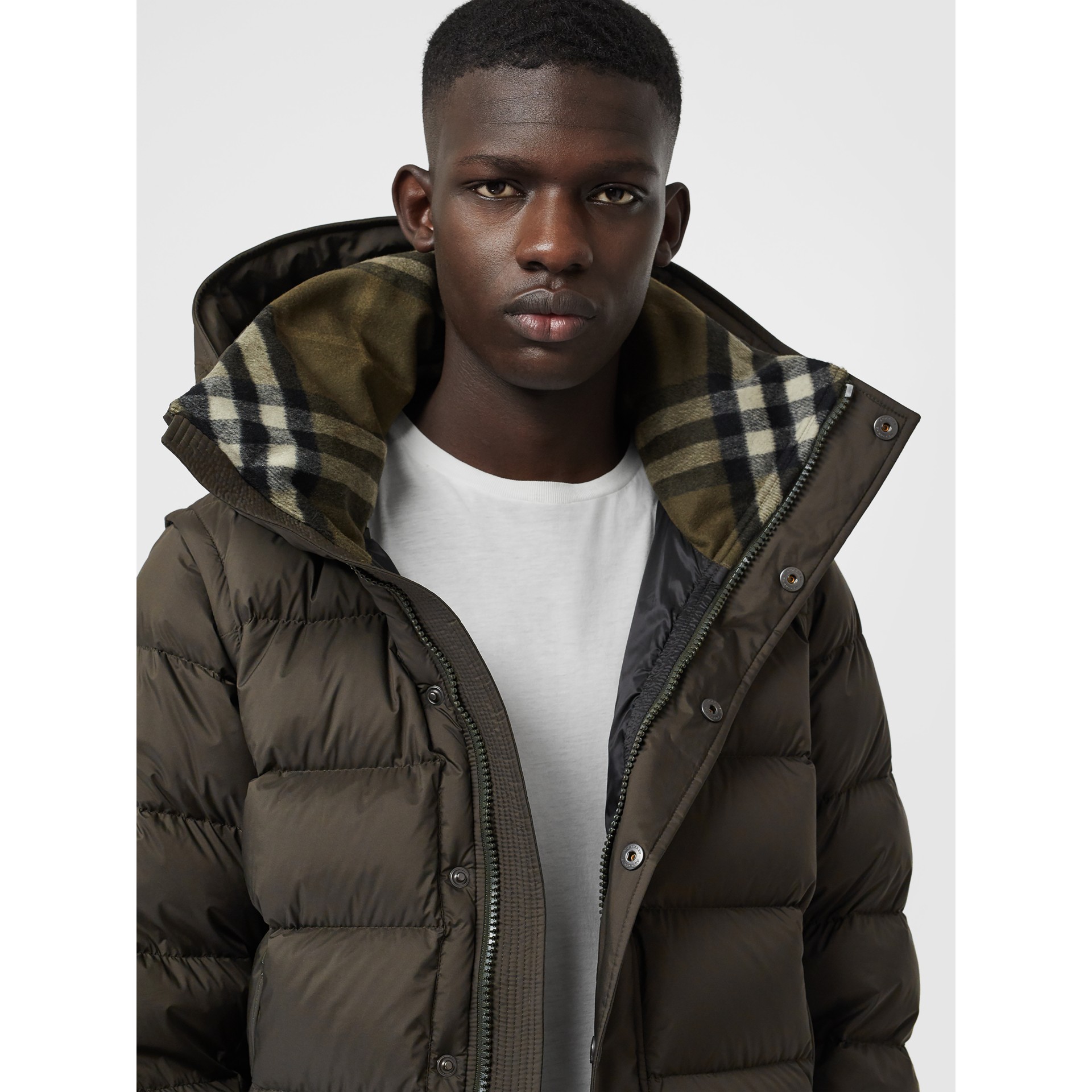 Detachable-sleeve Down-filled Hooded Puffer Jacket in Olive - Men ...