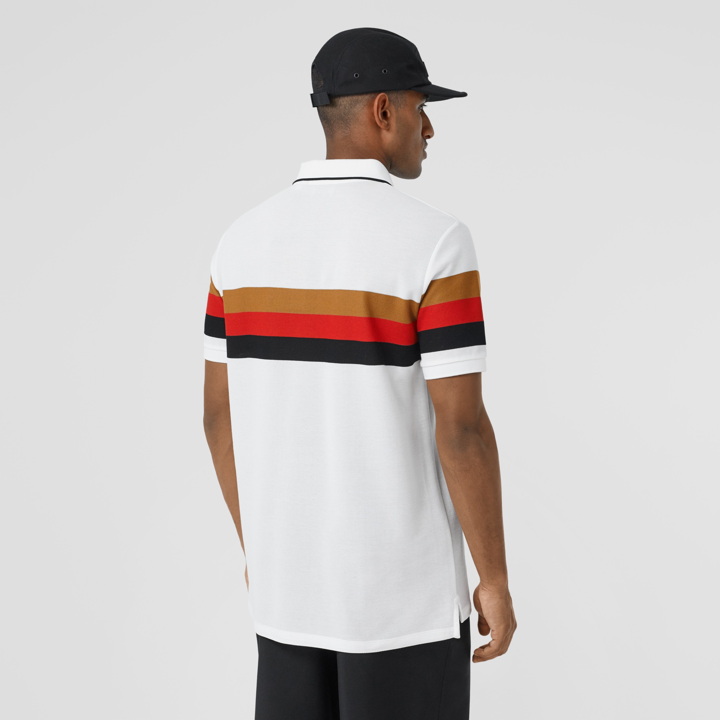 Monogram Motif Striped Cotton Polo Shirt in White - Men | Burberry ...