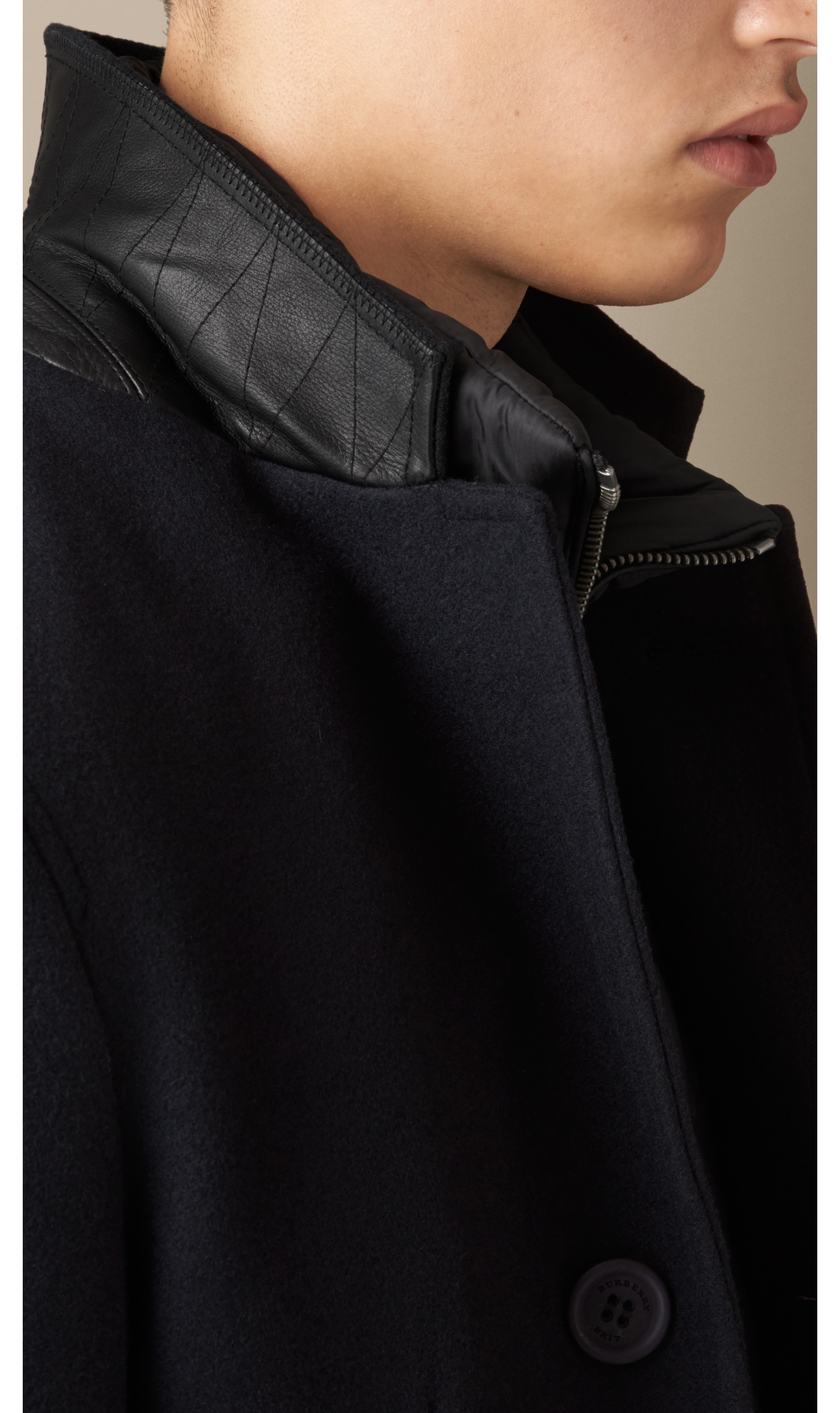 Wool Cashmere Melton Coat With Warmer In Navy Burberry United States