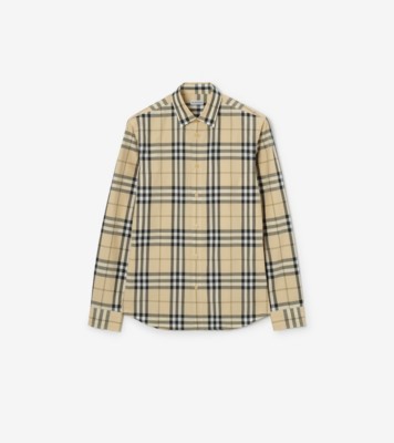 Slm Fit Check Cotton Shirt in Grain beige - Men | Burberry® Official